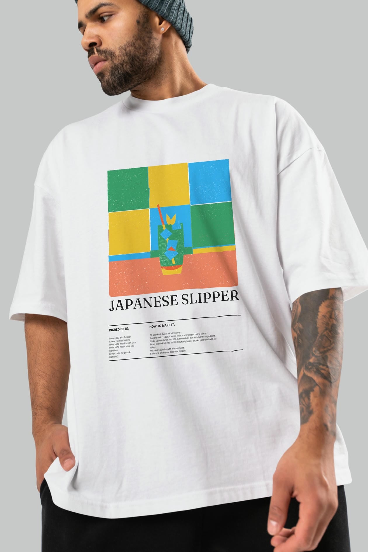 Japanese Slipper Kokteyl Ön Baskılı Oversize t-shirt Erkek Kadın %100 Pamuk Bisiklet Yaka tişort