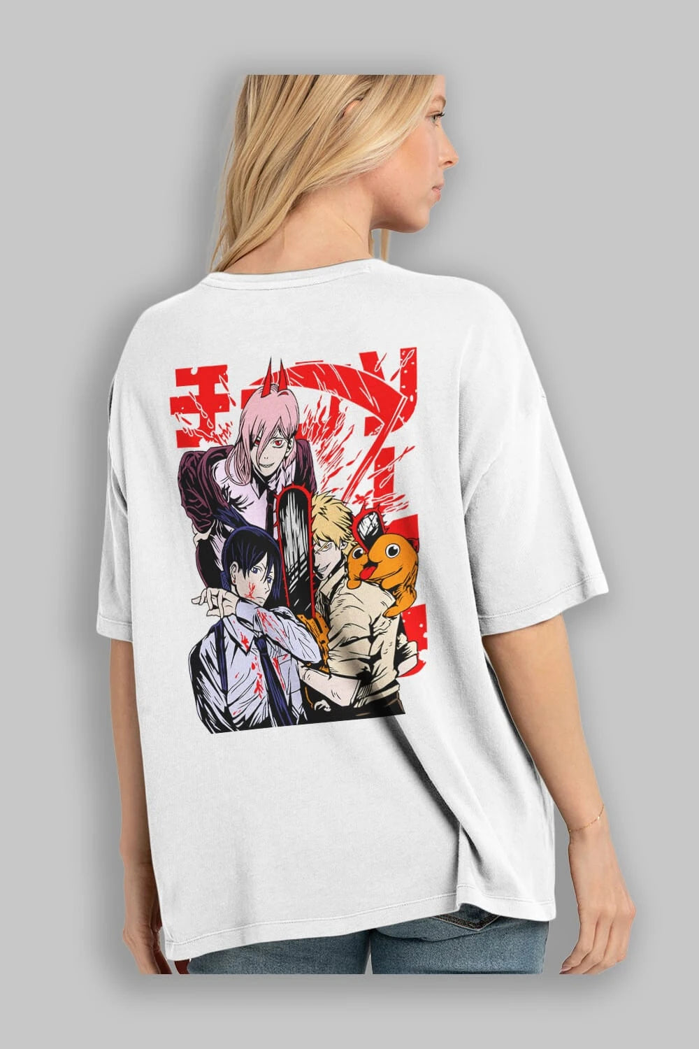 CHAINSAWMAN CREW Anime Arka Baskılı Oversize t-shirt Erkek Kadın Unisex