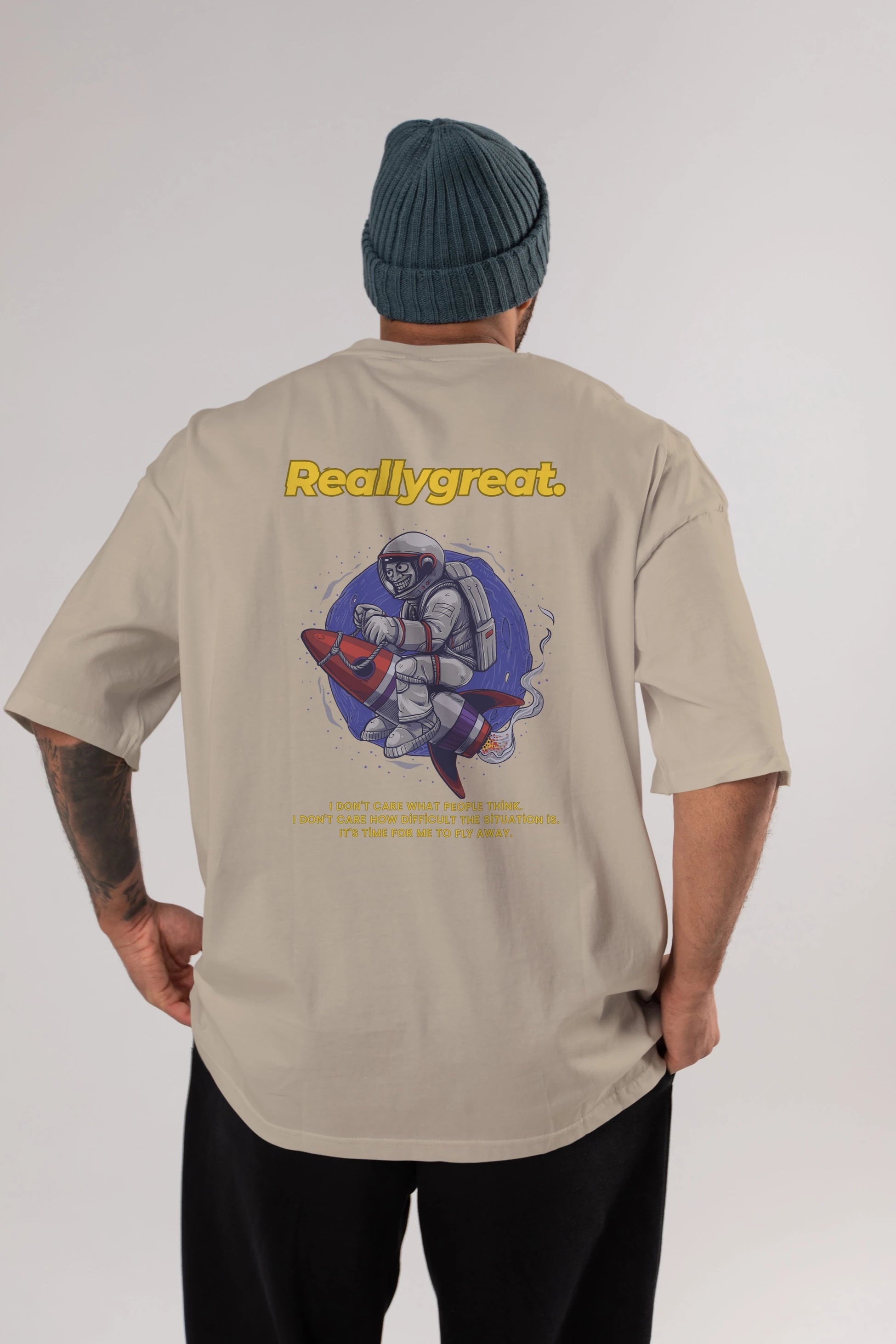 Reallygreat Astronaut Arka Baskılı Oversize t-shirt Erkek Kadın Unisex