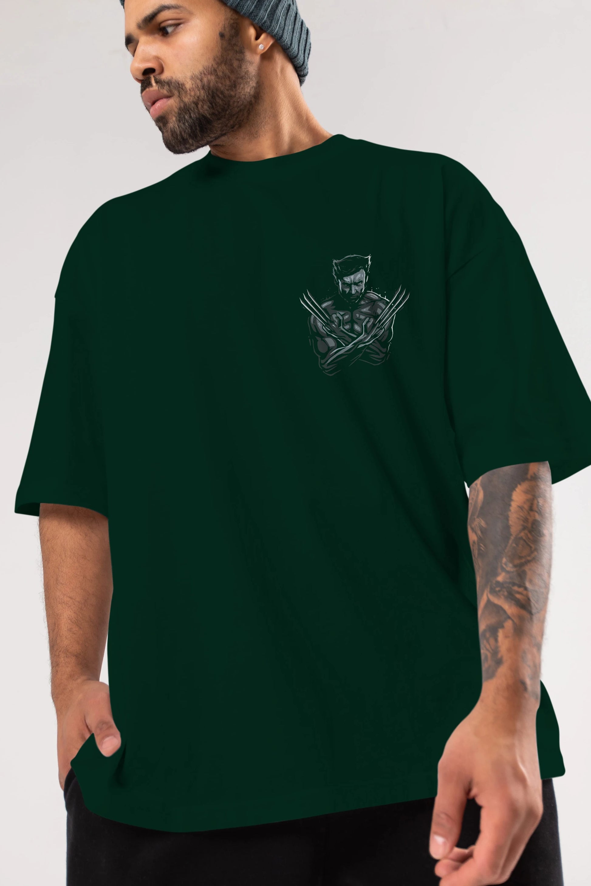Wolverine Ön Sol Baskılı Oversize t-shirt Erkek Kadın Unisex %100 Pamuk Bisiklet Yaka tişort