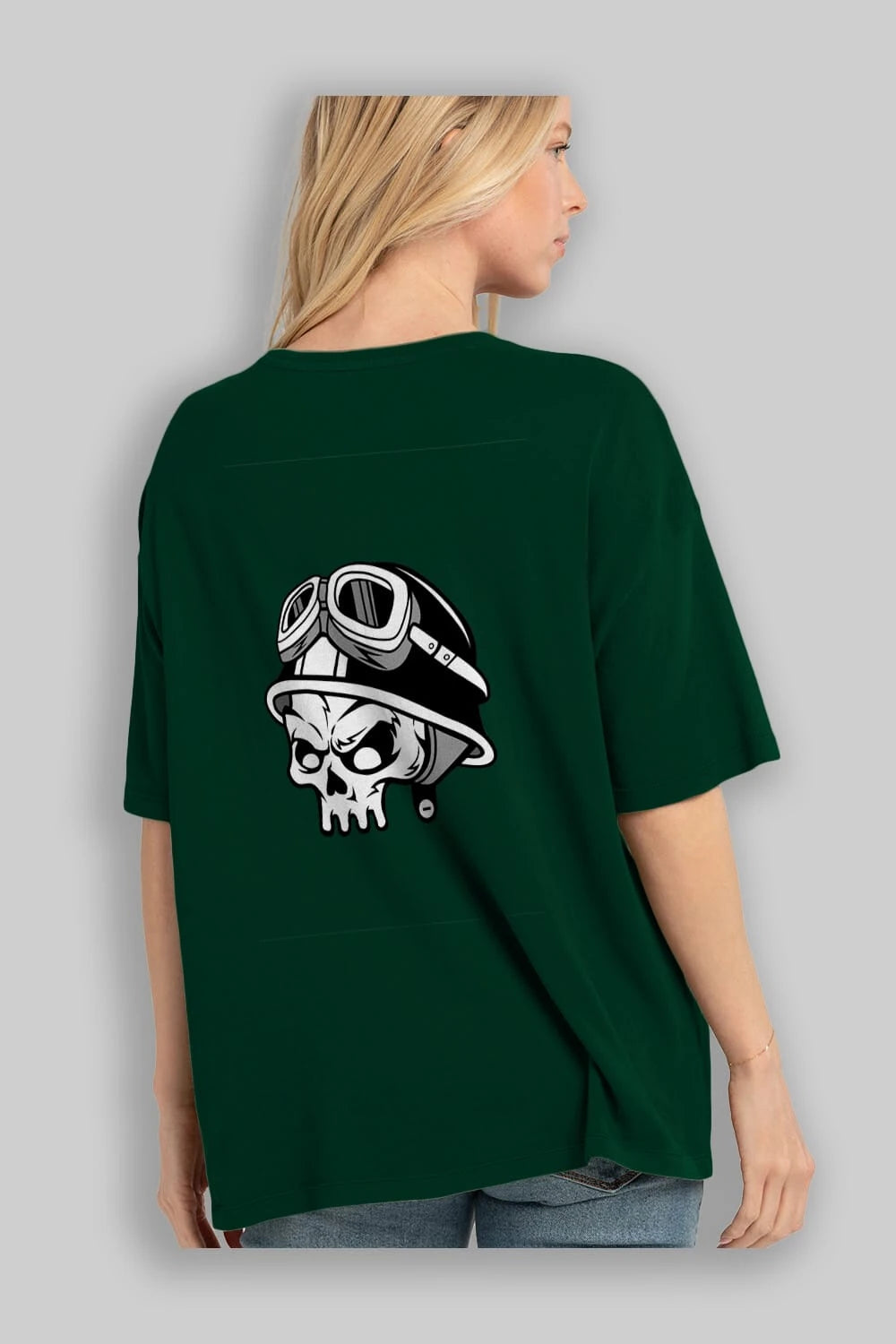 Biker Helmet Arka Baskılı Oversize t-shirt Erkek Kadın Unisex %100 Pamuk tişort