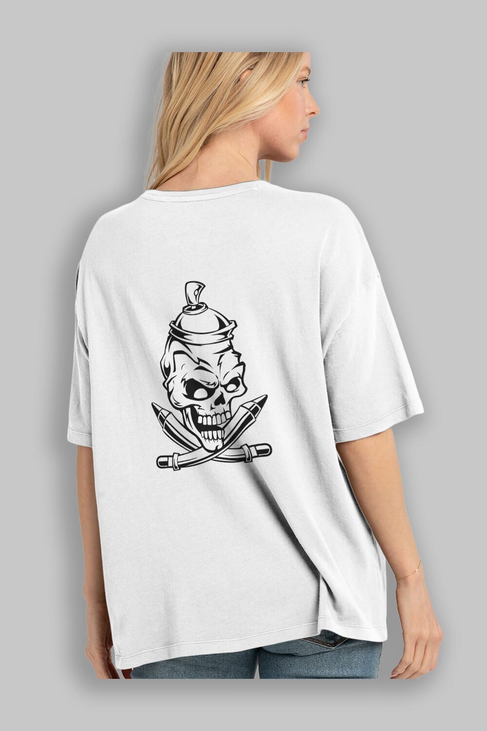 Skull Grafity Arka Baskılı Oversize t-shirt Erkek Kadın Unisex %100 Pamuk tişort