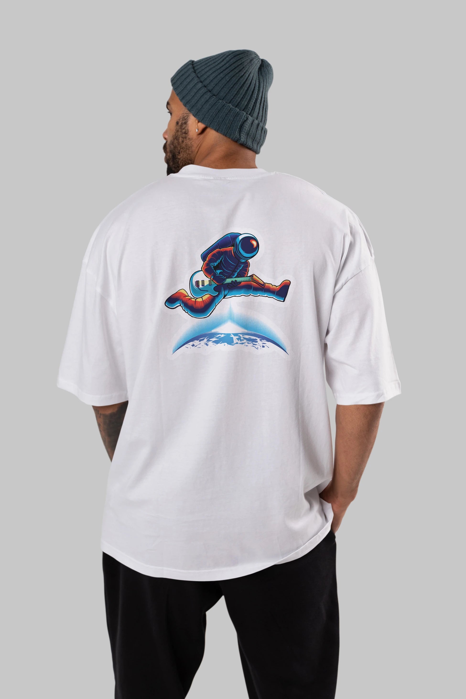 Astroguitar Sticker Arka Baskılı Oversize t-shirt Erkek Kadın Unisex