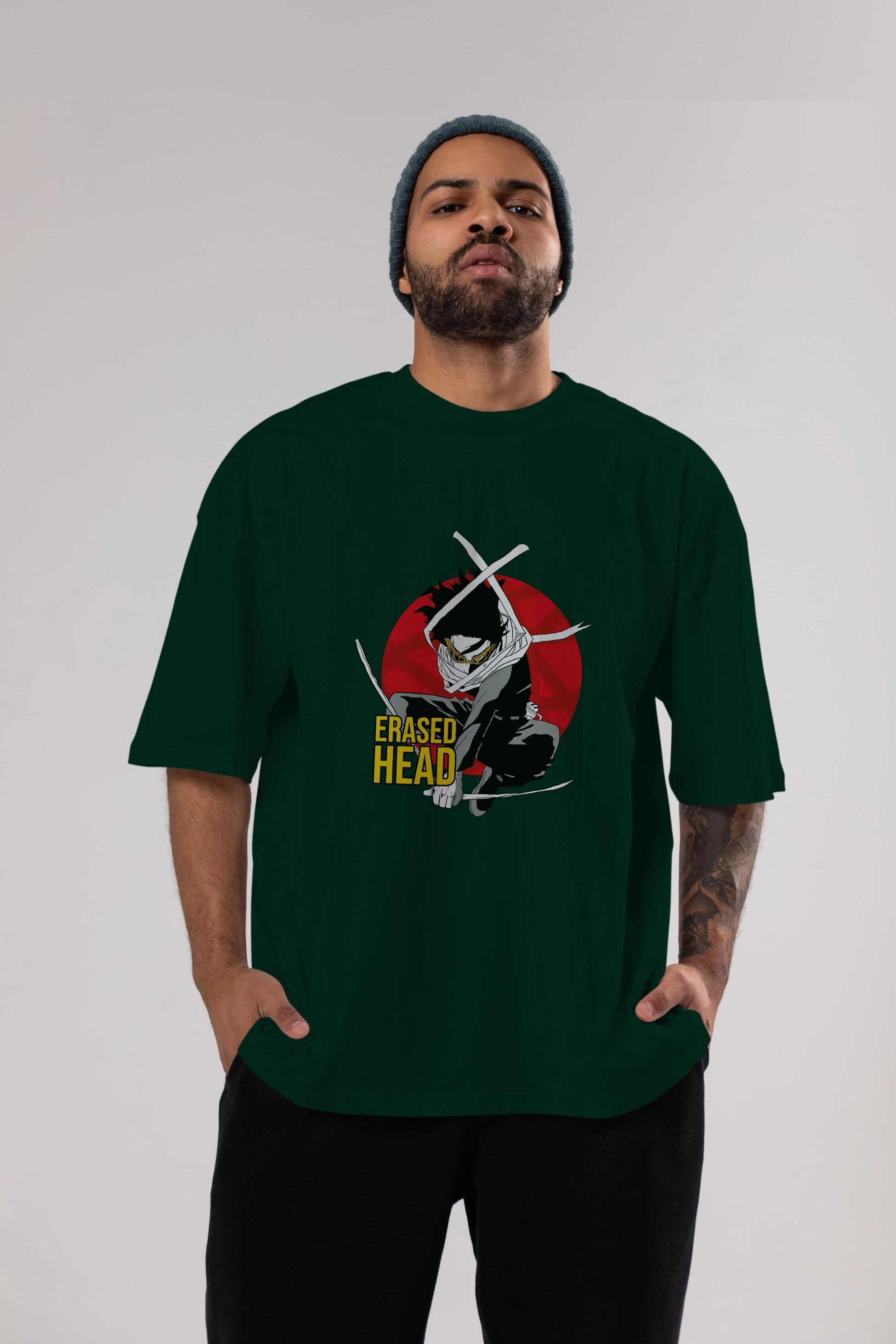Erased Head Anime Ön Baskılı Oversize t-shirt %100 pamuk Erkek Kadın Unisex