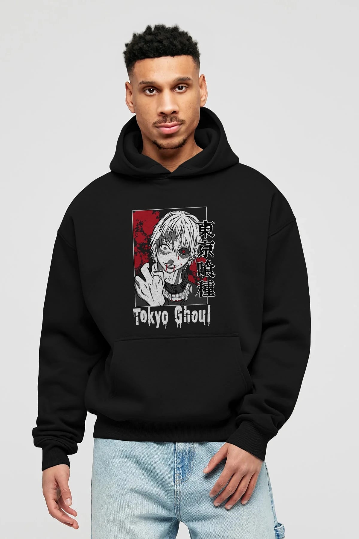 Kaneki Ken TOKYO GHOUL Anime Ön Baskılı Hoodie Oversize Kapüşonlu Sweatshirt Erkek Kadın Unisex