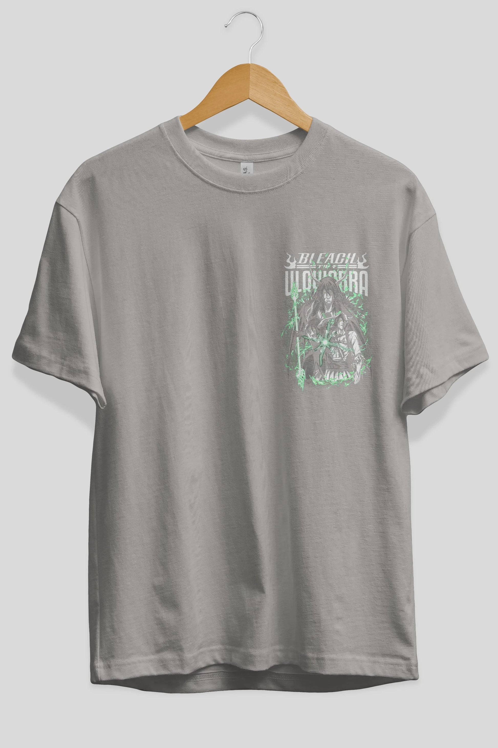 BLEACH(ULQUIARRA) Ön Sol Baskılı Oversize t-shirt Erkek Kadın Unisex %100 Pamuk Bisiklet Yaka tişort