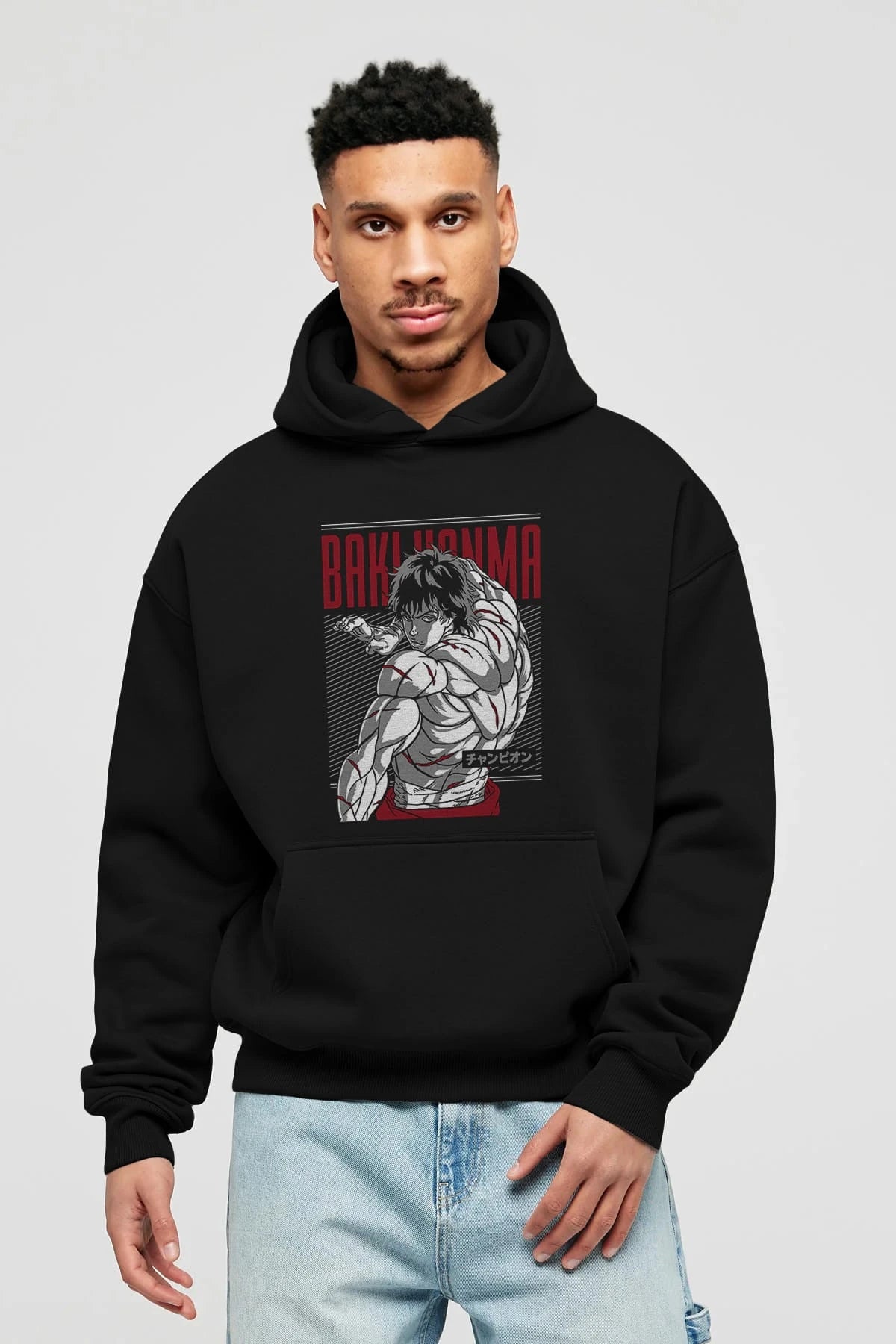 BAKI HANMA Anime Ön Baskılı Hoodie Oversize Kapüşonlu Sweatshirt Erkek Kadın Unisex
