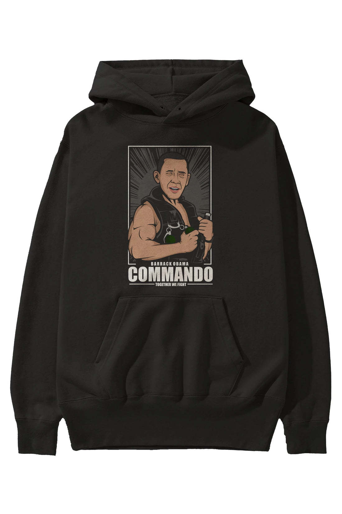 Obama Commando Ön Baskılı Hoodie Oversize Kapüşonlu Sweatshirt Erkek Kadın Unisex