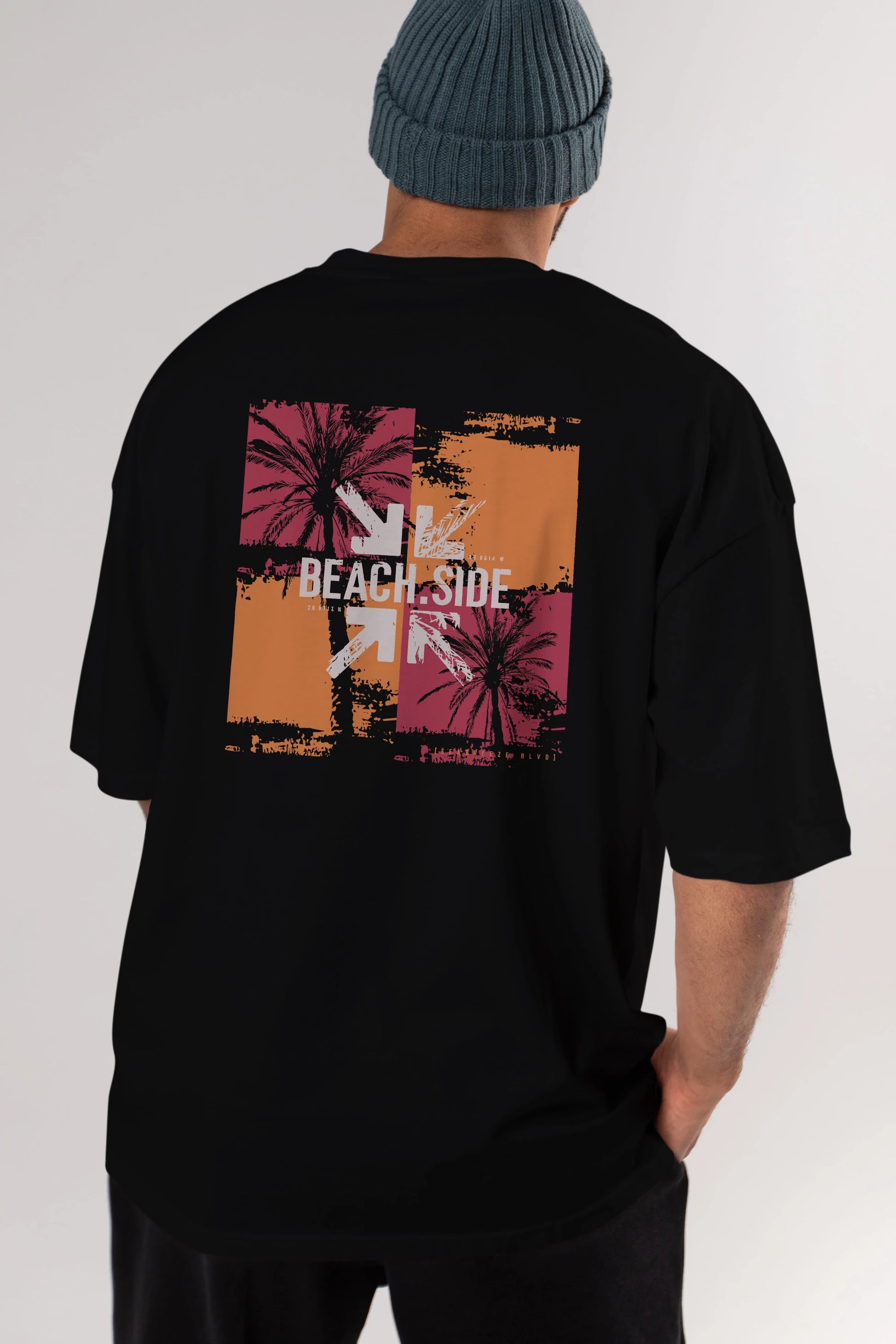 Beach Side Arka Baskılı Oversize t-shirt Erkek Kadın Unisex