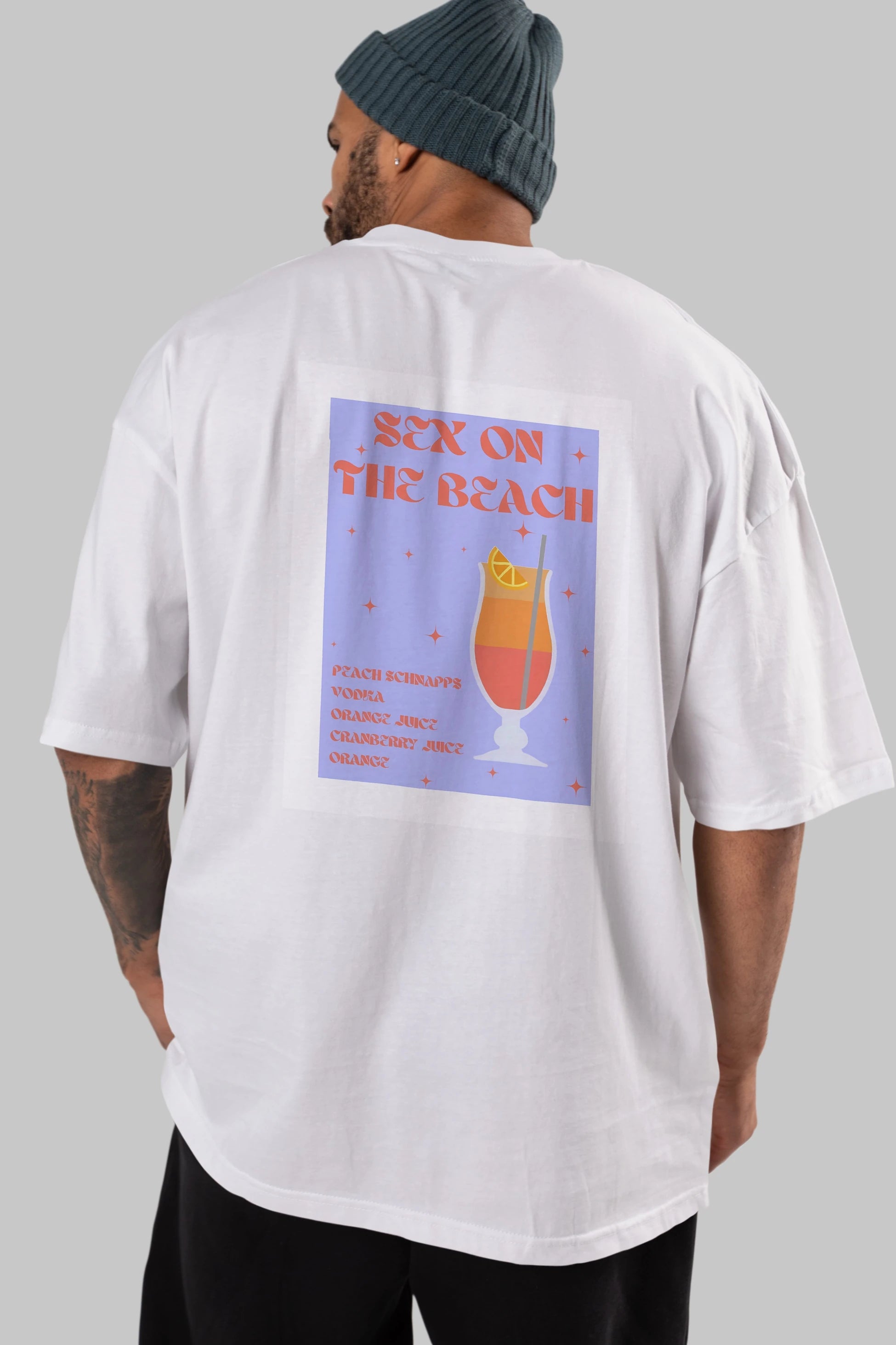 Sex On The Beach Arka Baskılı Oversize t-shirt Erkek Kadın Unisex %100 Pamuk Bisiklet Yaka tişort