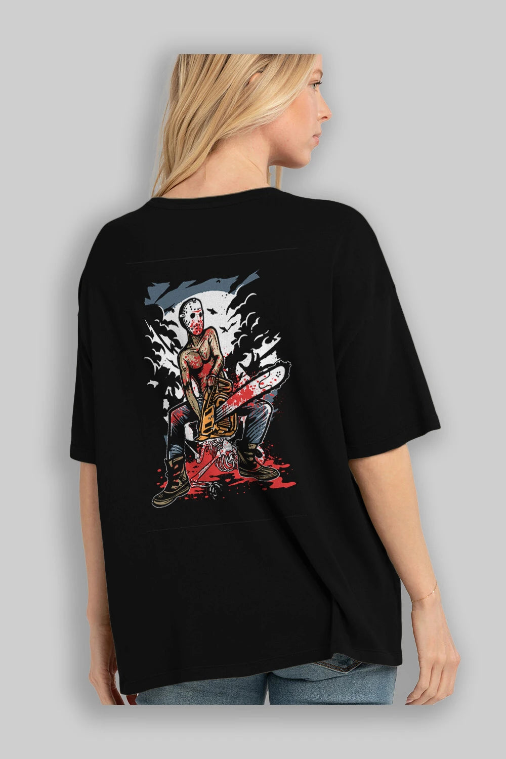 Chainsaw Killer Arka Baskılı Oversize t-shirt Erkek Kadın Unisex %100 Pamuk
