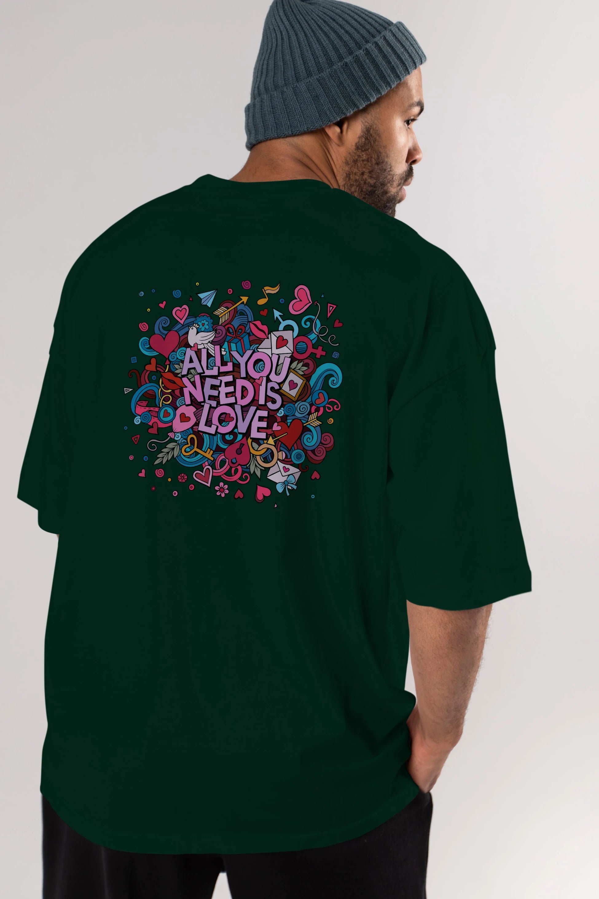 Cute Fun Colorful Heart Art Love Arka Baskılı Oversize t-shirt Erkek Kadın Unisex