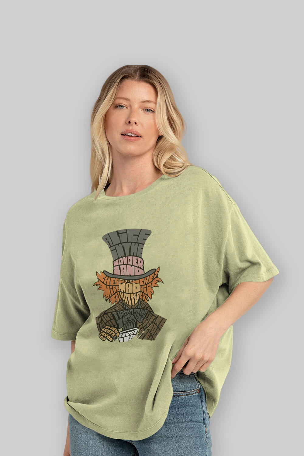 Madhatter Ön Baskılı Oversize t-shirt %100 pamuk Erkek Kadın Unisex