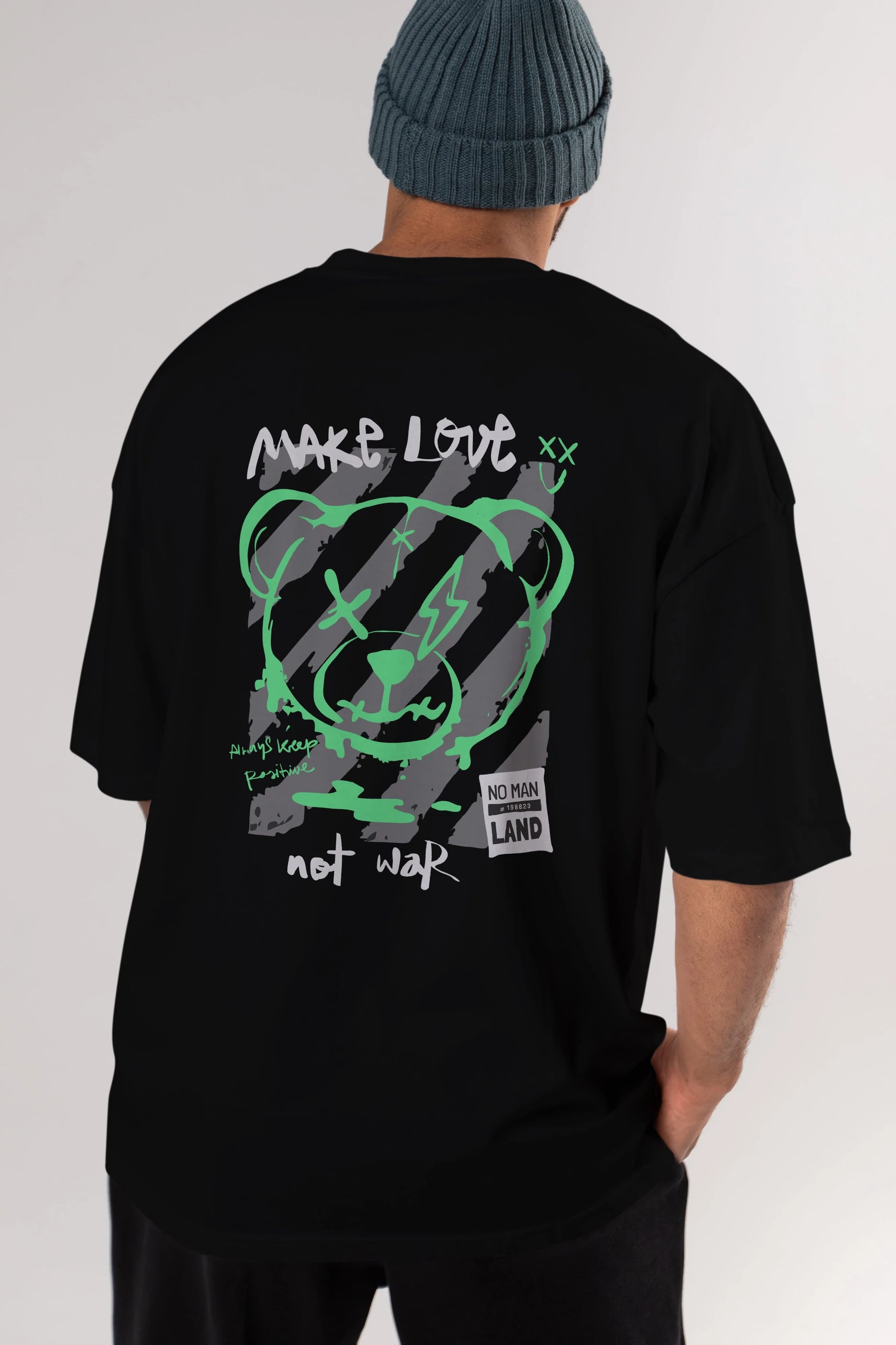 Make Love Bear Arka Baskılı Oversize t-shirt Erkek Kadın Unisex