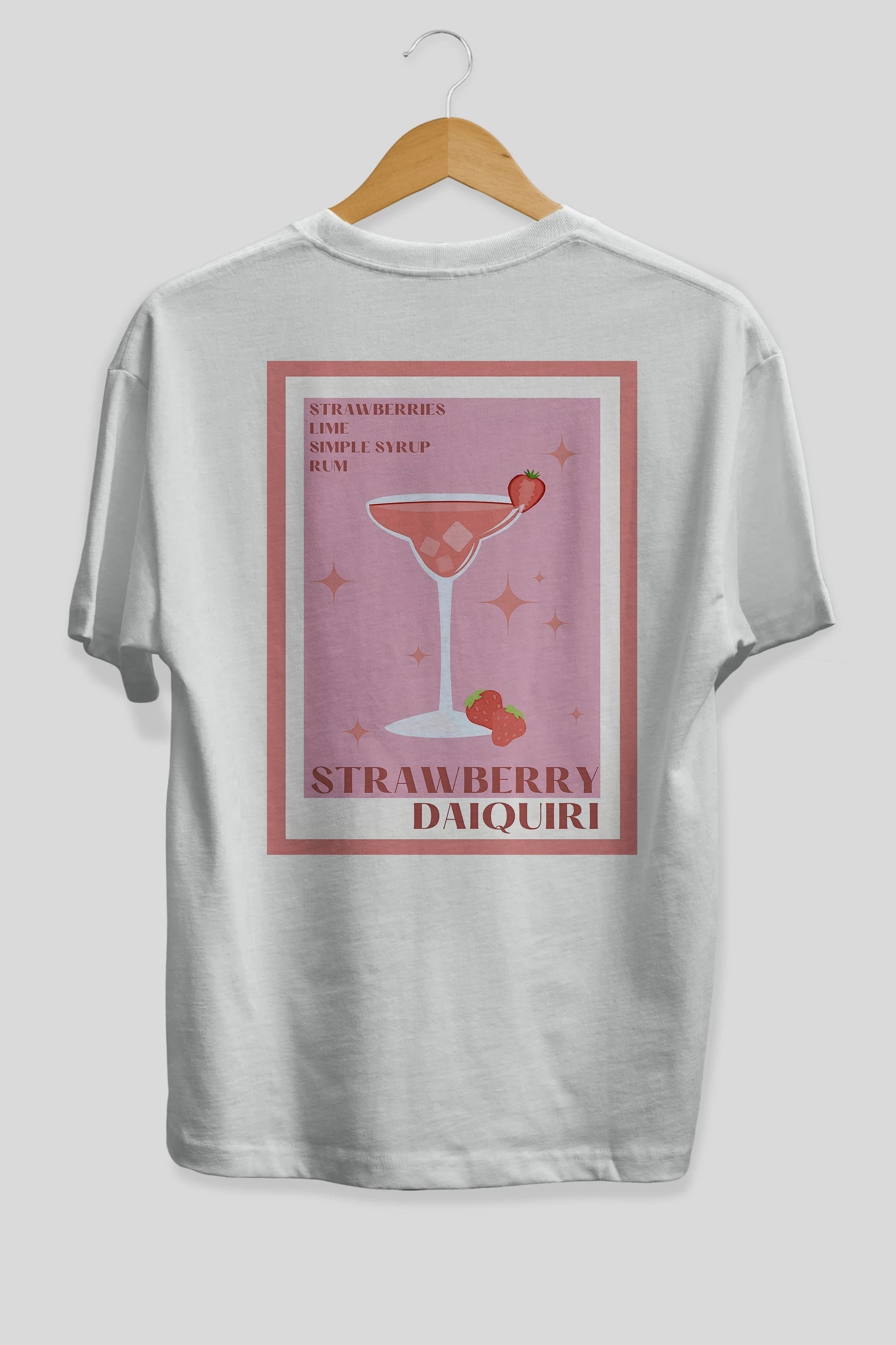 Strawberry Daiquiri Arka Baskılı Oversize t-shirt Erkek Kadın Unisex %100 Pamuk Bisiklet Yaka tişort