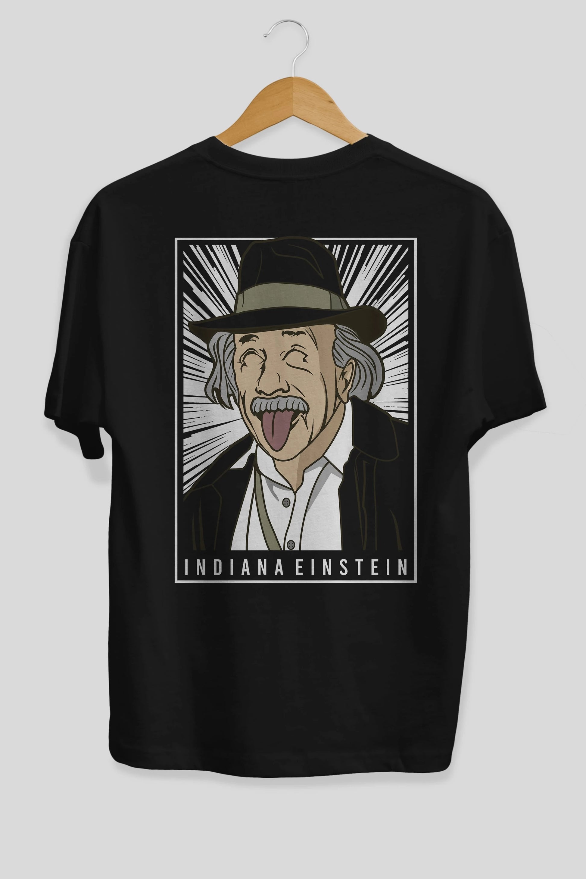 Indiana Jones Einstein Arka Baskılı Oversize t-shirt Erkek Kadın Unisex %100 Pamuk tişort