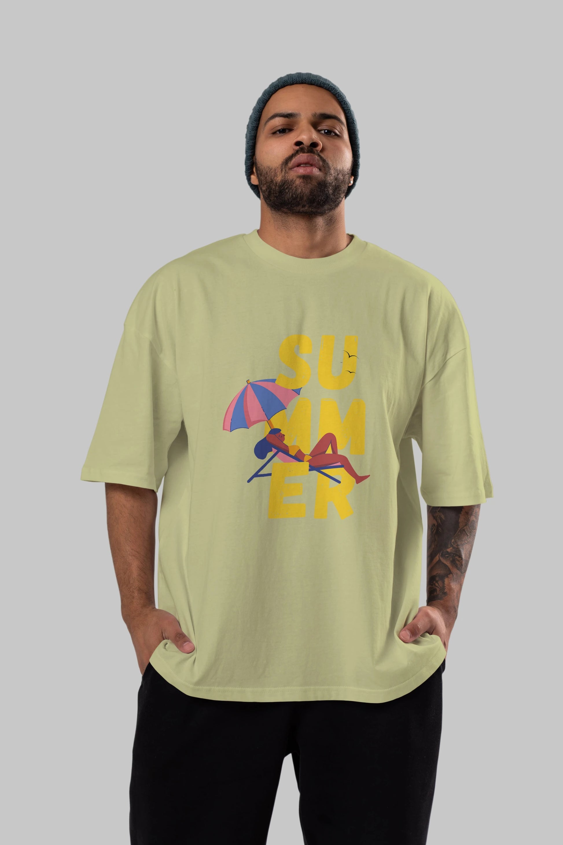 Summer Yazılı Ön Baskılı Oversize t-shirt Erkek Kadın Unisex