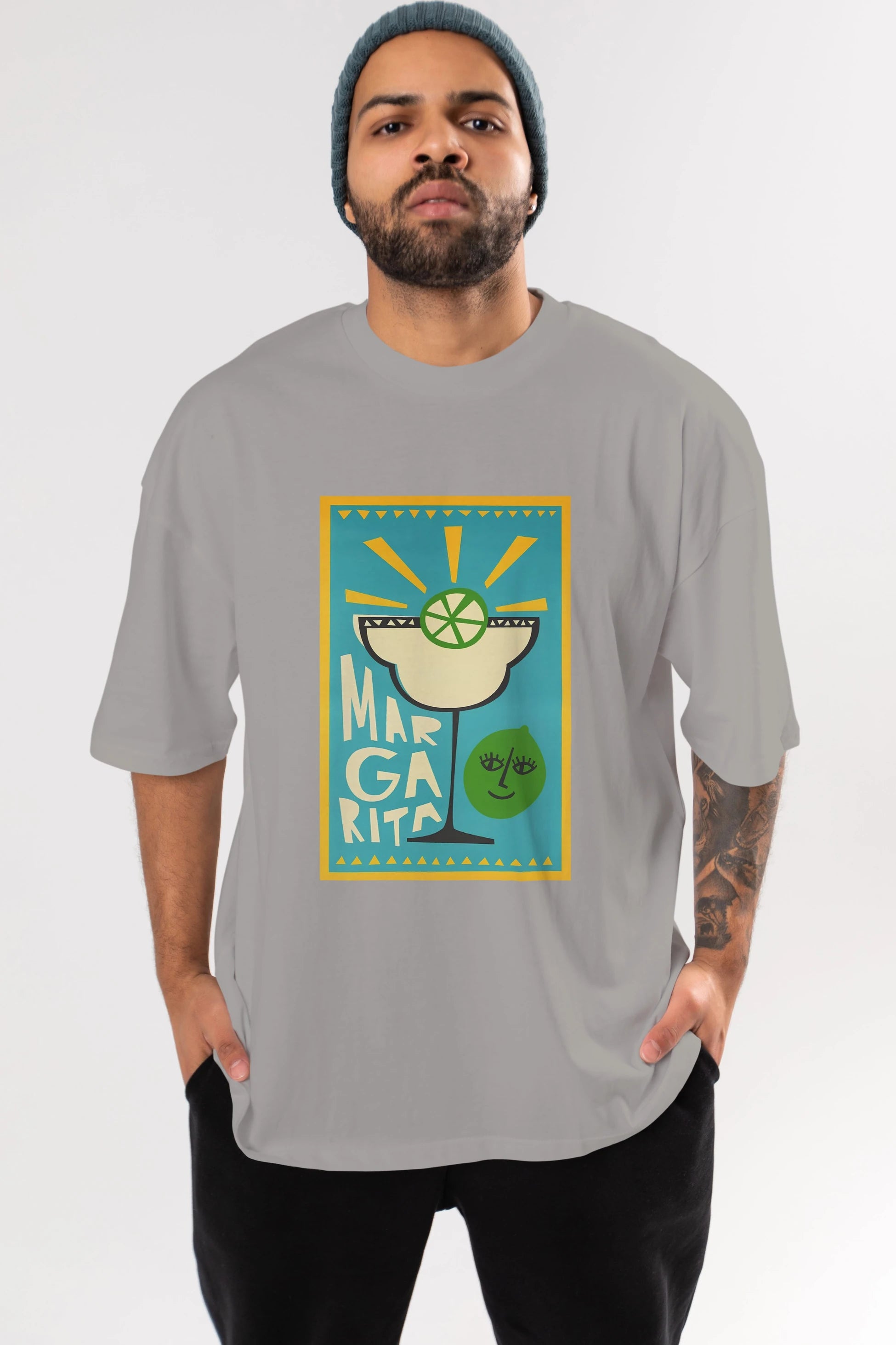 Margarita 4 Ön Baskılı Oversize t-shirt Erkek Kadın Unisex %100 Pamuk Bisiklet Yaka tişort