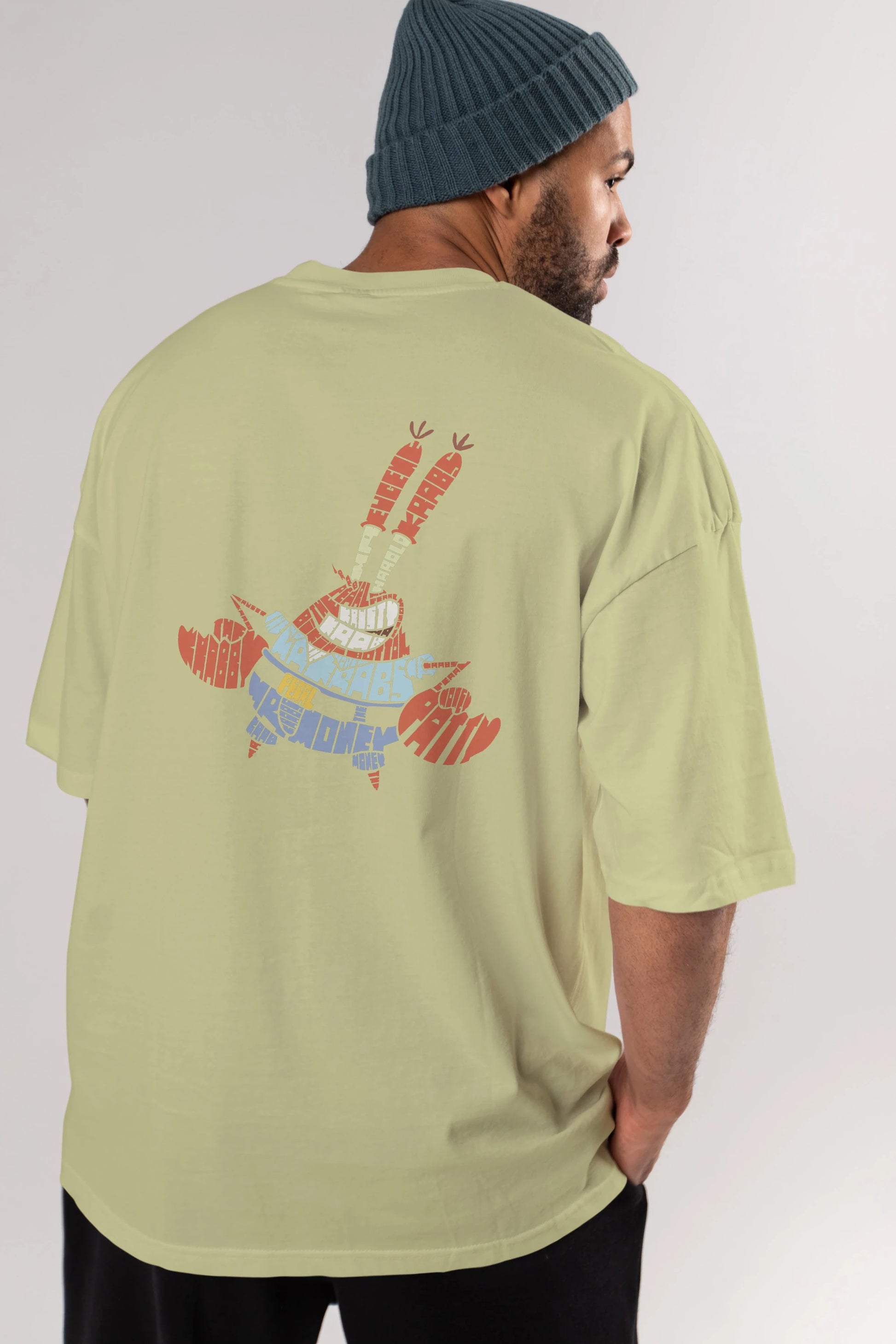 Mr Krabs Arka Baskılı Oversize t-shirt %100 pamuk Erkek Kadın Unisex