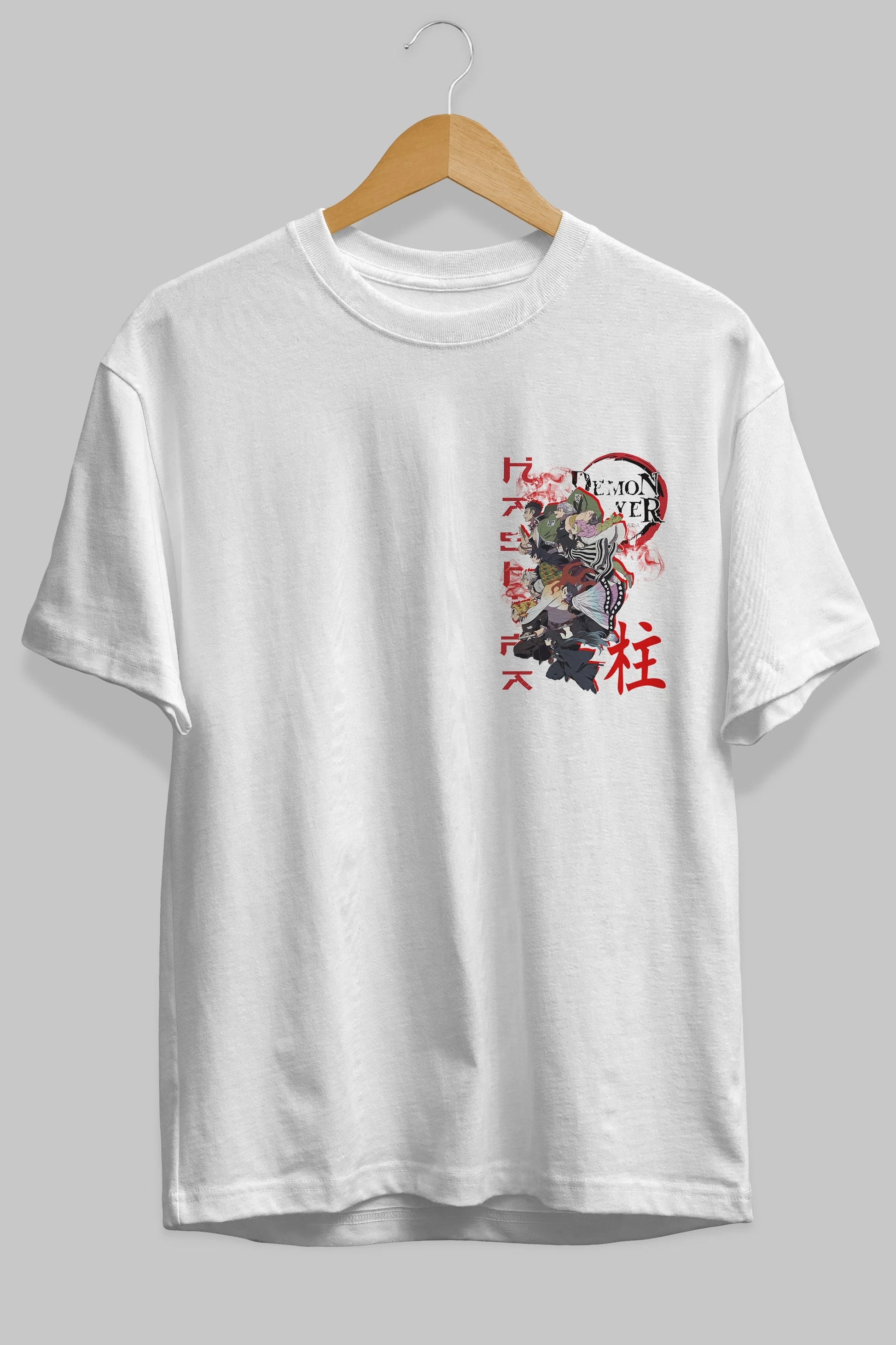 DEMON SLAYER SLAYERS Ön Sol Baskılı Oversize t-shirt Erkek Kadın Unisex %100 Pamuk Bisiklet Yaka tişort