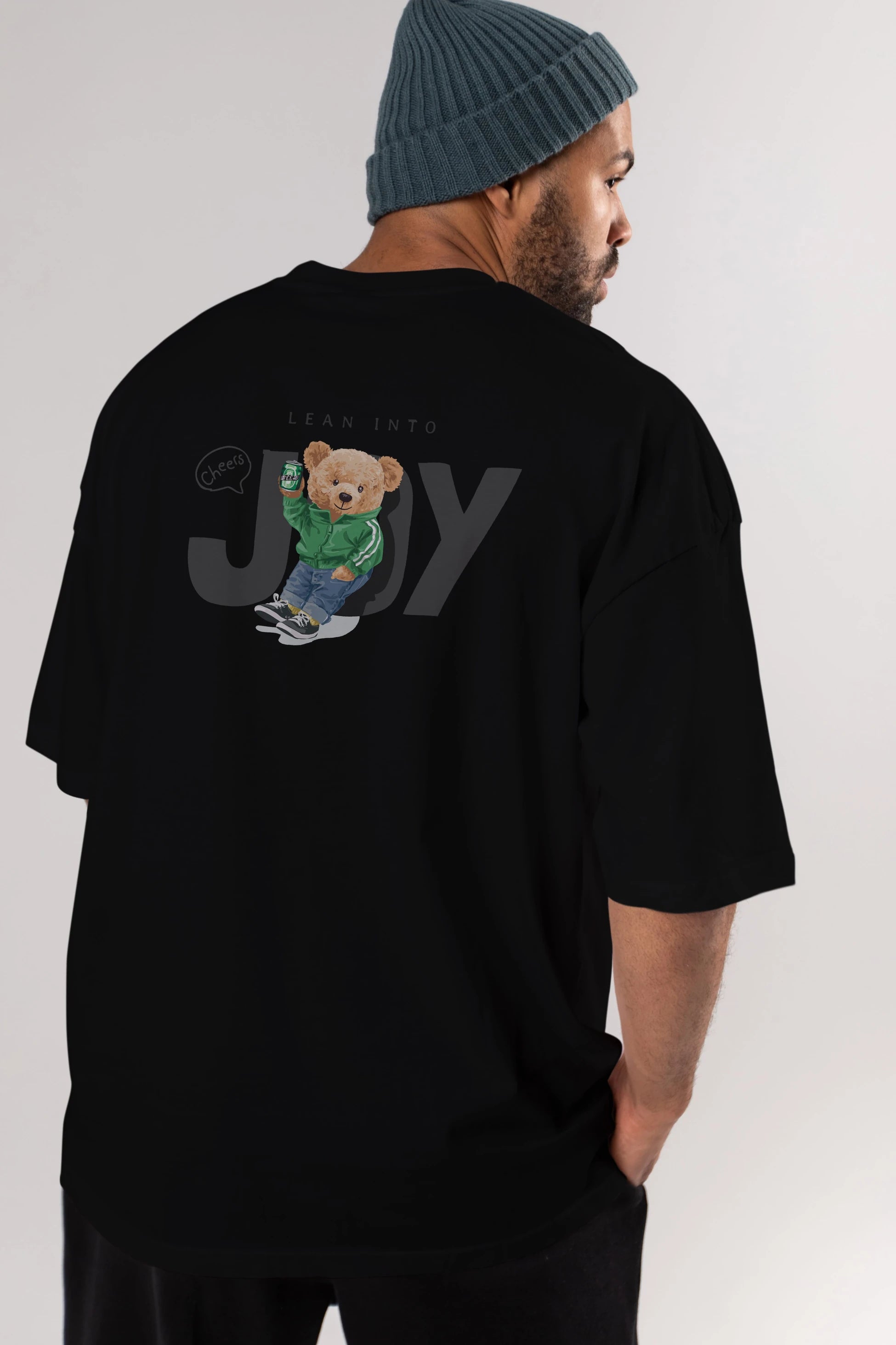 Teddy Bear Joy Arka Baskılı Oversize t-shirt Erkek Kadın Unisex %100 Pamuk