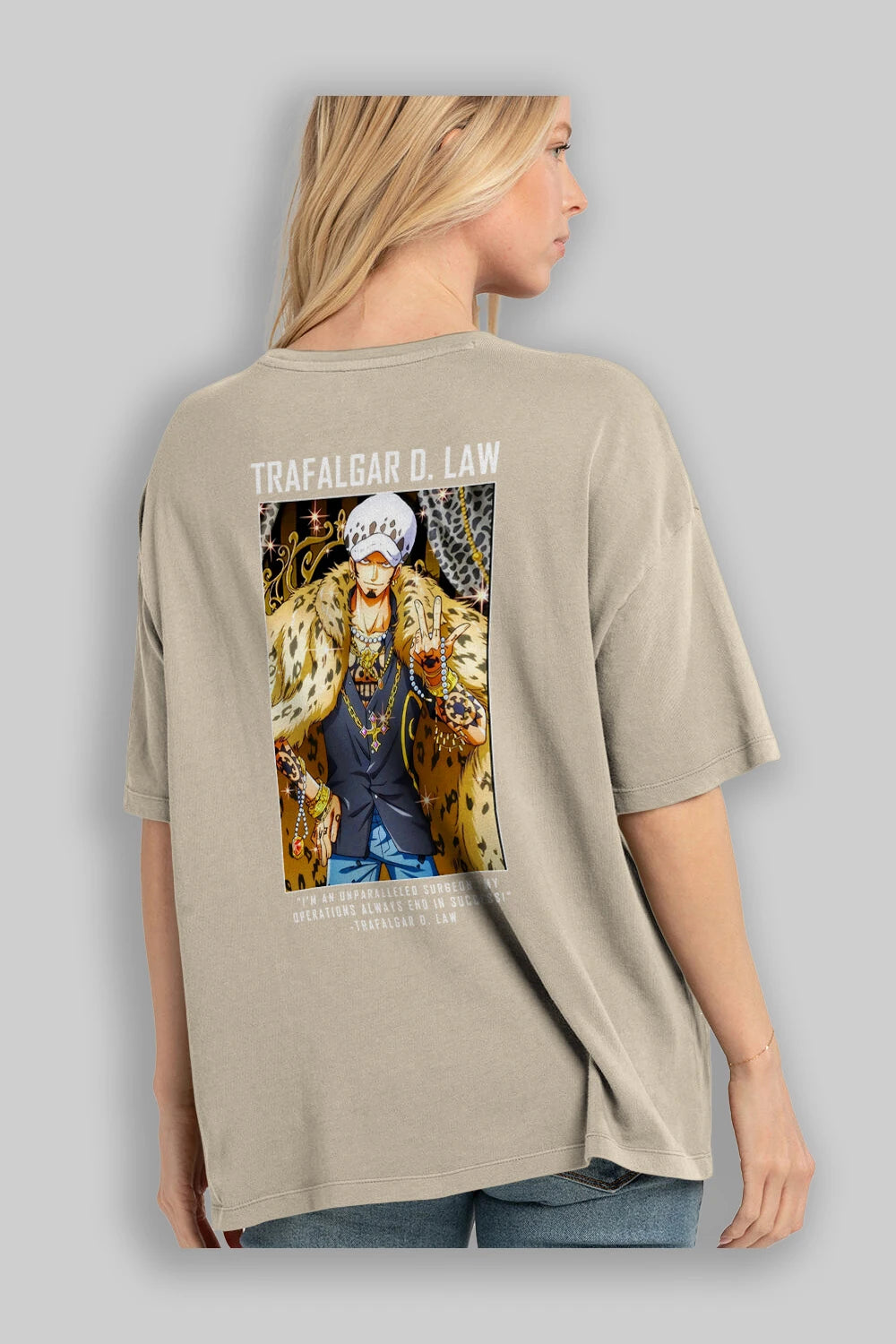 Trafalgar D. Water Law 2 Anime Arka Baskılı Oversize t-shirt Erkek Kadın Unisex %100 pamuk tişort