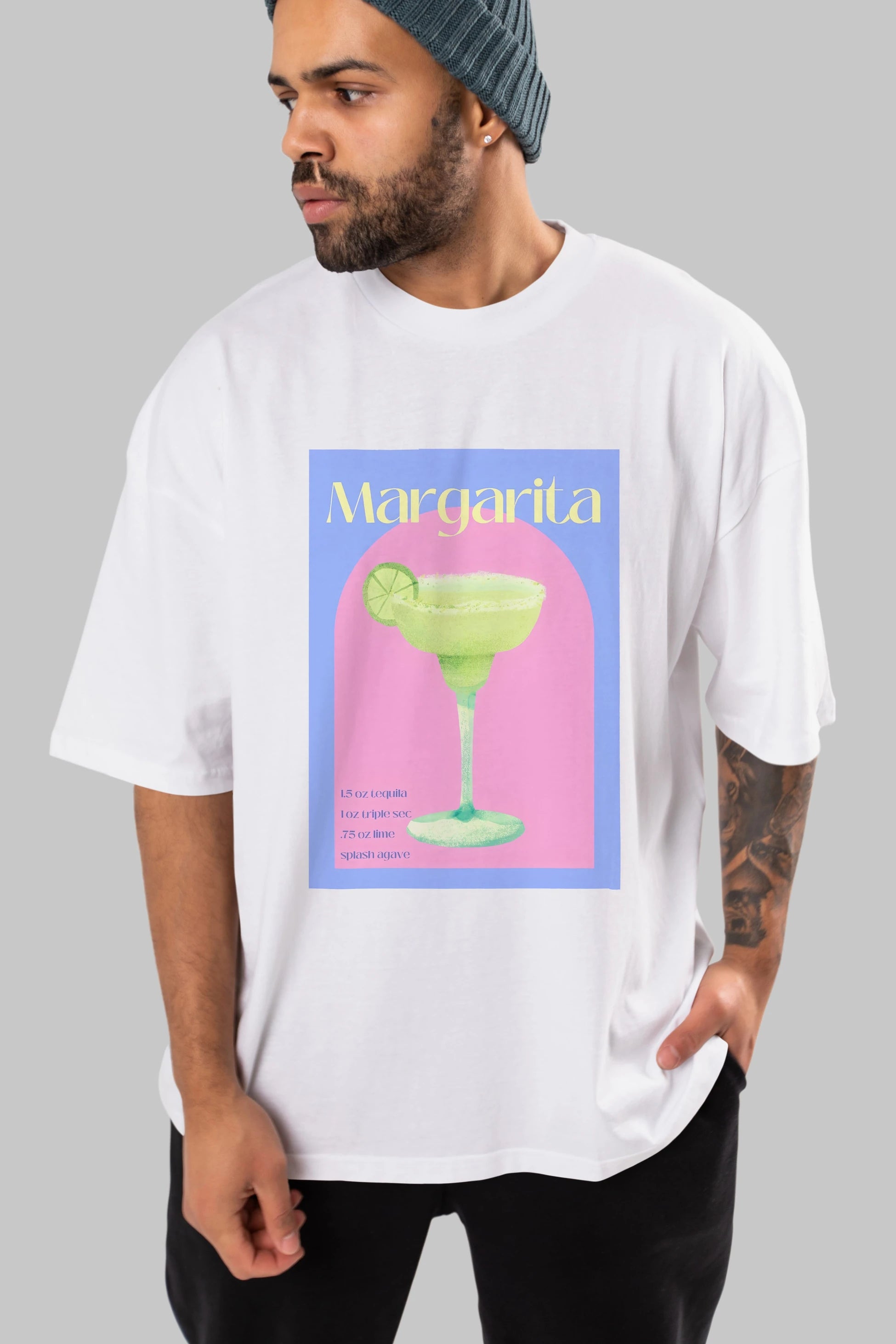 Margarita 6 Ön Baskılı Oversize t-shirt Erkek Kadın Unisex %100 Pamuk Bisiklet Yaka tişort