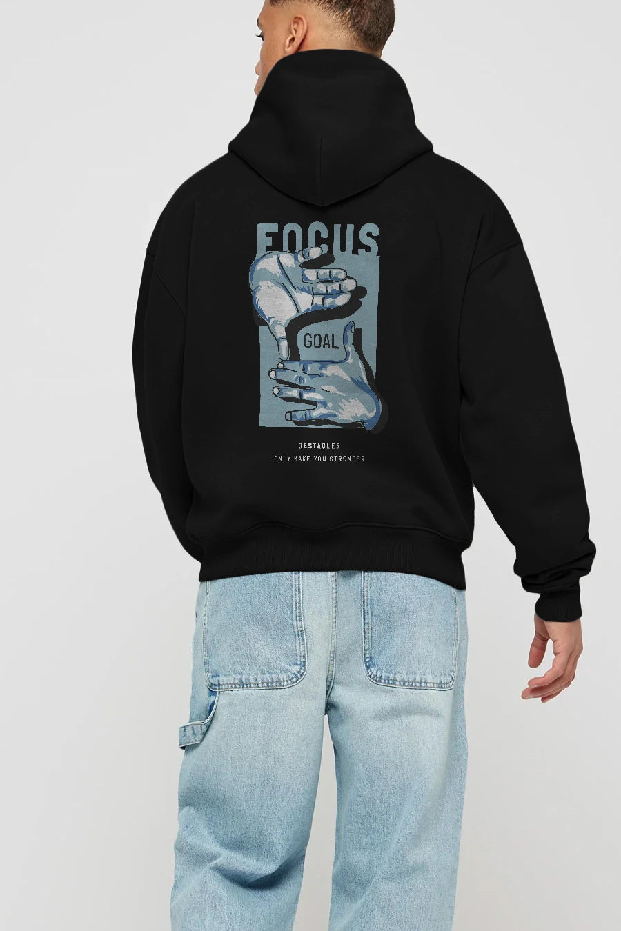 Focus Goal Arka Baskılı Hoodie Oversize Kapüşonlu Sweatshirt Erkek Kadın Unisex