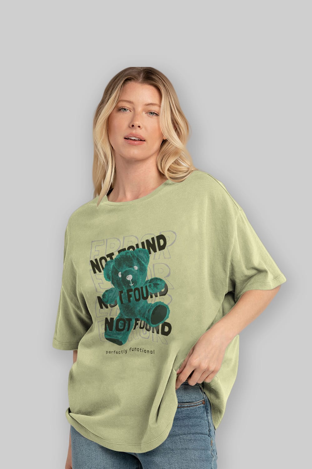 Error Not Found Bear Ön Baskılı Oversize t-shirt Erkek Kadın Unisex