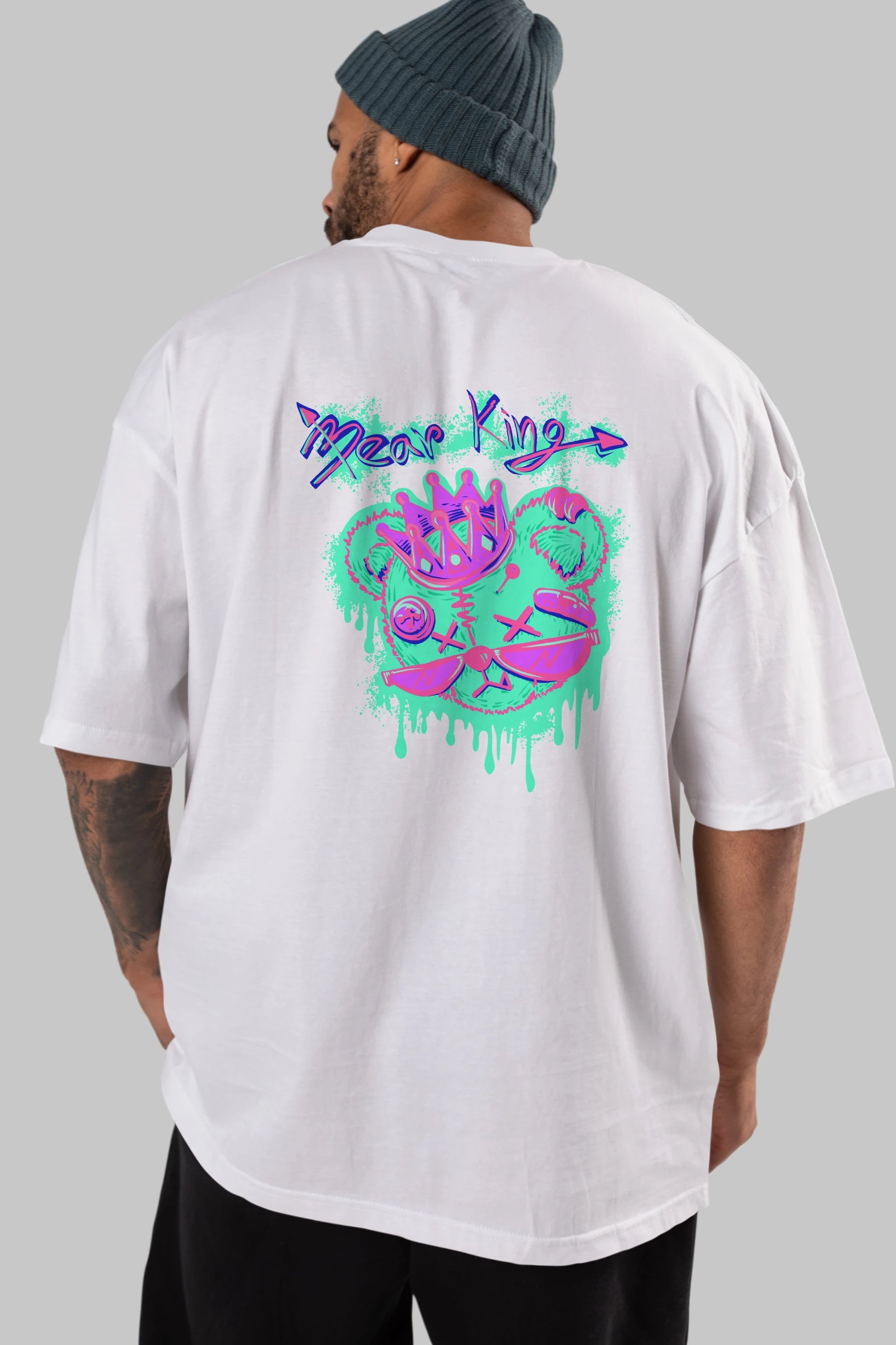 Bear King Arka Baskılı Oversize t-shirt Erkek Kadın Unisex