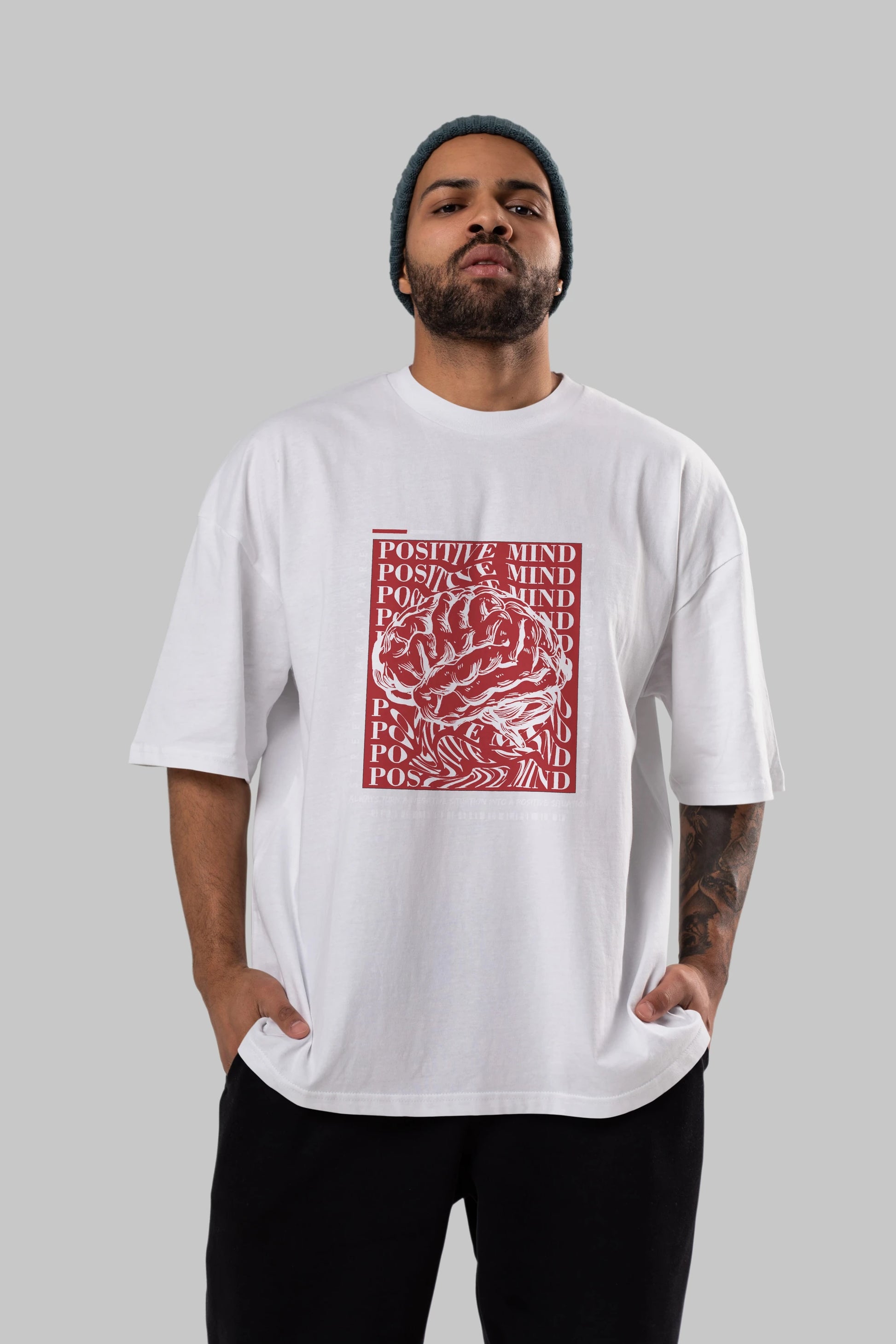 Positive Mind Ön Baskılı Oversize t-shirt Erkek Kadın Unisex