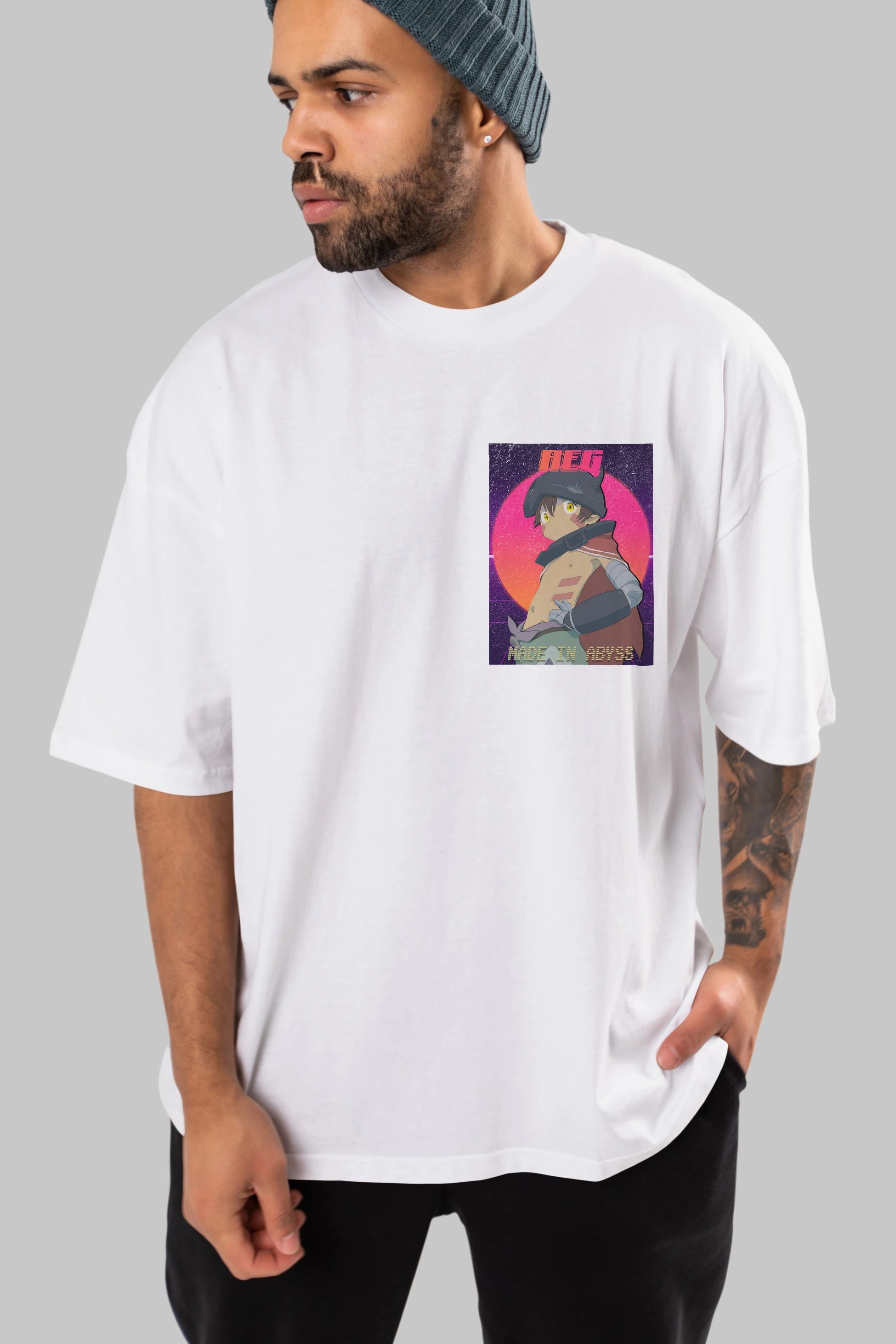 Reg 7 Ön Sol Baskılı Oversize t-shirt Erkek Kadın Unisex %100 Pamuk Bisiklet Yaka tişort