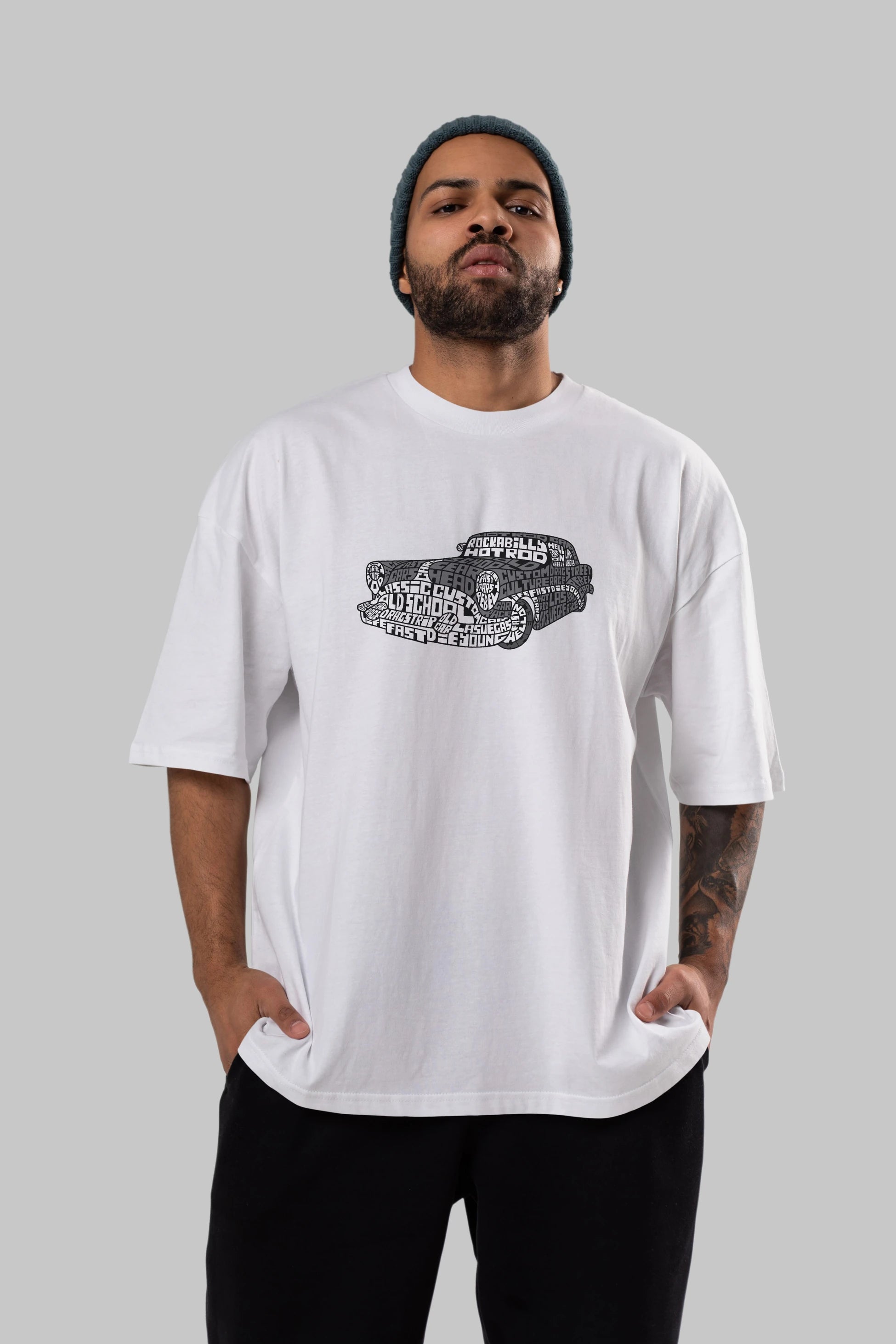 Hotrod Ön Baskılı Oversize t-shirt %100 pamuk Erkek Kadın Unisex