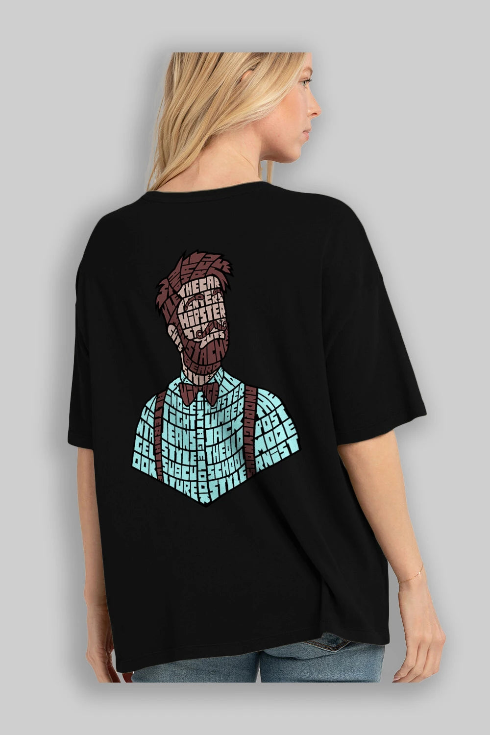 Hipster (2) Arka Baskılı Oversize t-shirt %100 pamuk Erkek Kadın Unisex