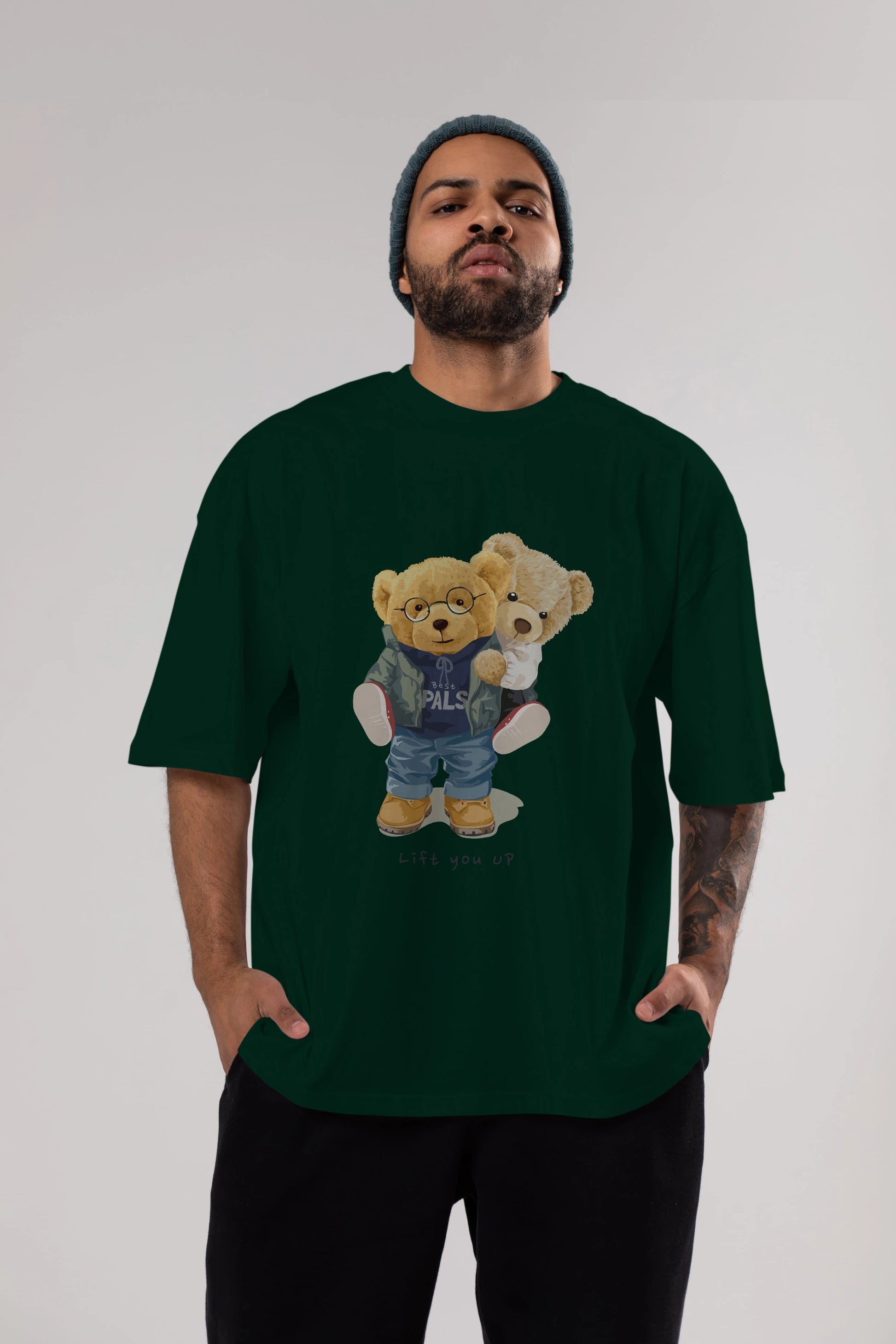Teddy Bear Lift You Up Ön Baskılı Oversize t-shirt Erkek Kadın Unisex %100 Pamuk