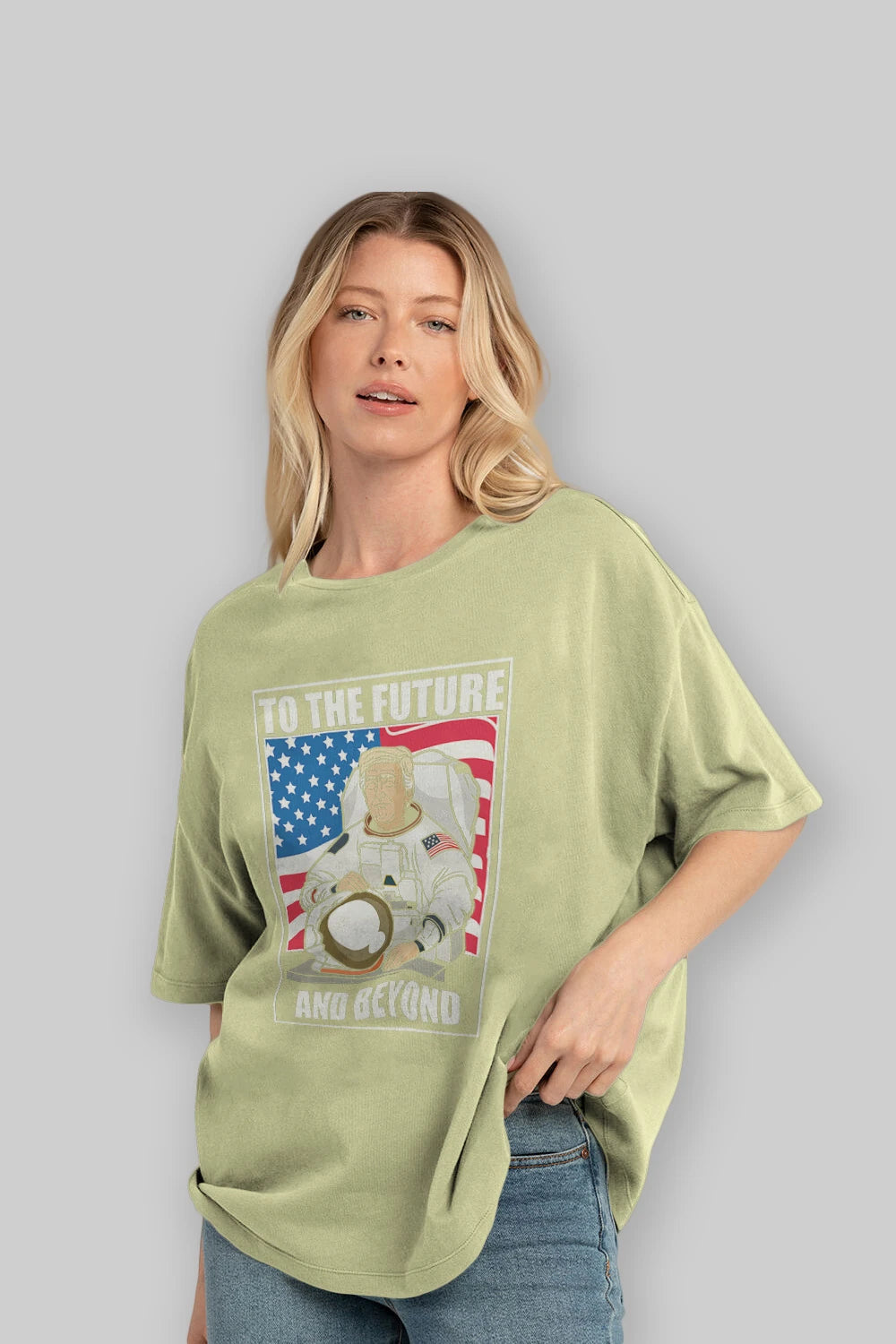 Trumpstronaut Ön Baskılı Oversize t-shirt Erkek Kadın Unisex %100 Pamuk tişort