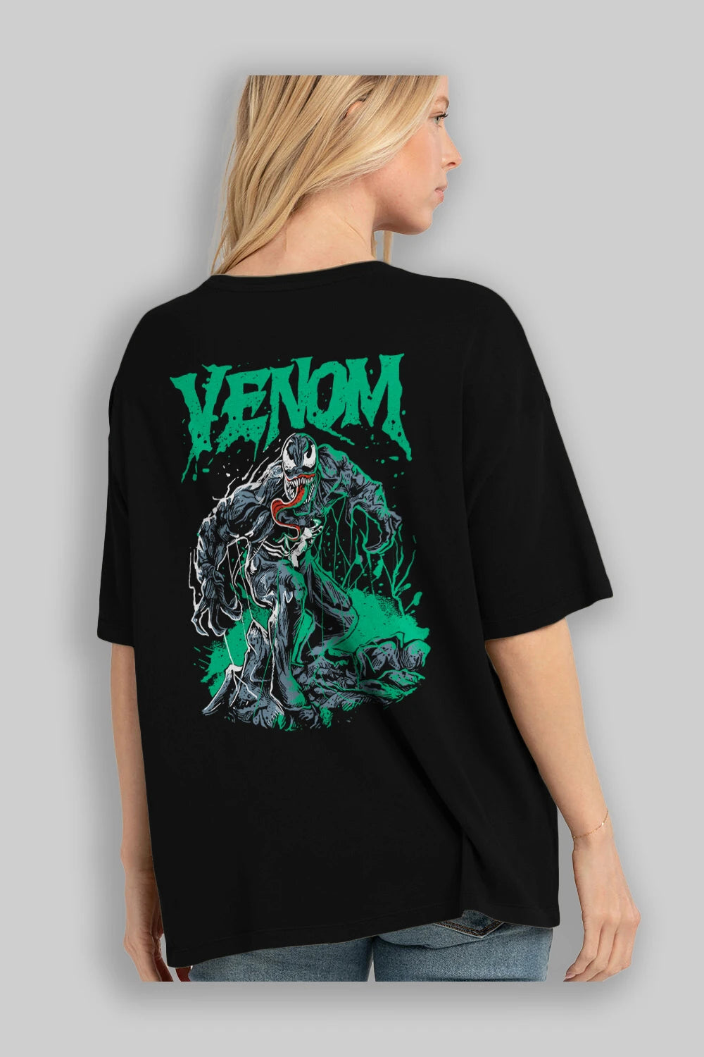 Venom (3) Arka Baskılı Oversize t-shirt Erkek Kadın Unisex %100 Pamuk Bisiklet Yaka tişort