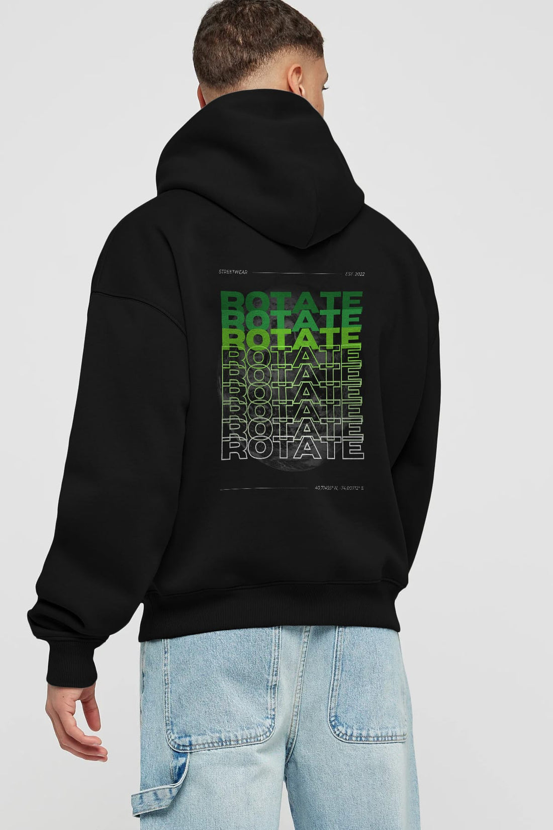 Rotate Yazılı Arka Baskılı Oversize Hoodie Kapüşonlu Sweatshirt Erkek Kadın Unisex
