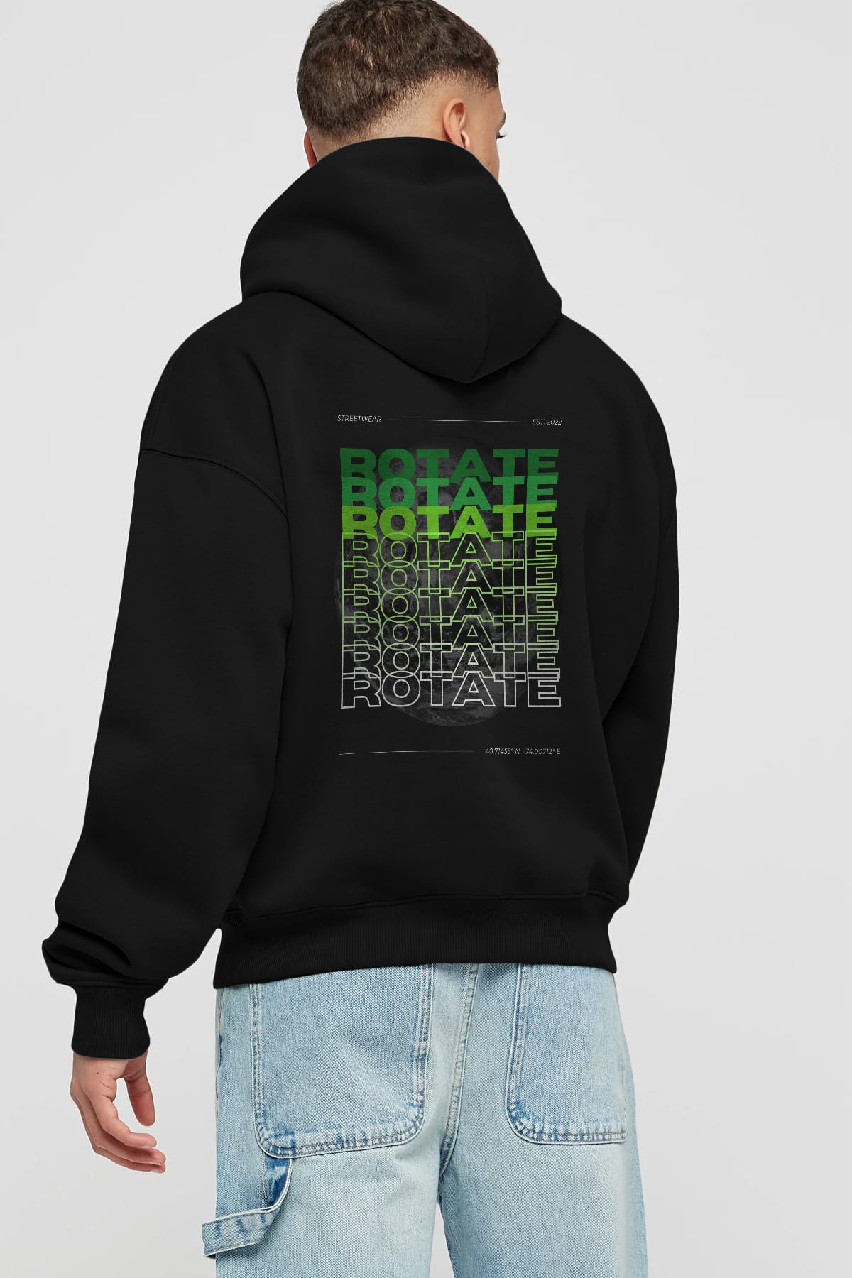 Rotate Yazılı Arka Baskılı Oversize Hoodie Kapüşonlu Sweatshirt Erkek Kadın Unisex