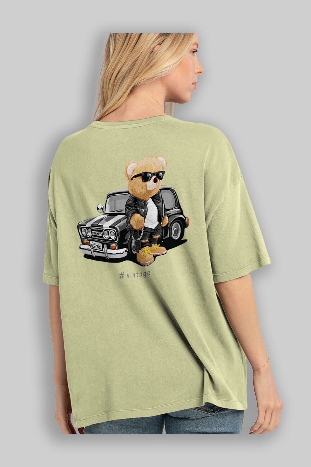 Teddy Bear Vintage Arka Baskılı Oversize t-shirt Erkek Kadın Unisex %100 Pamuk