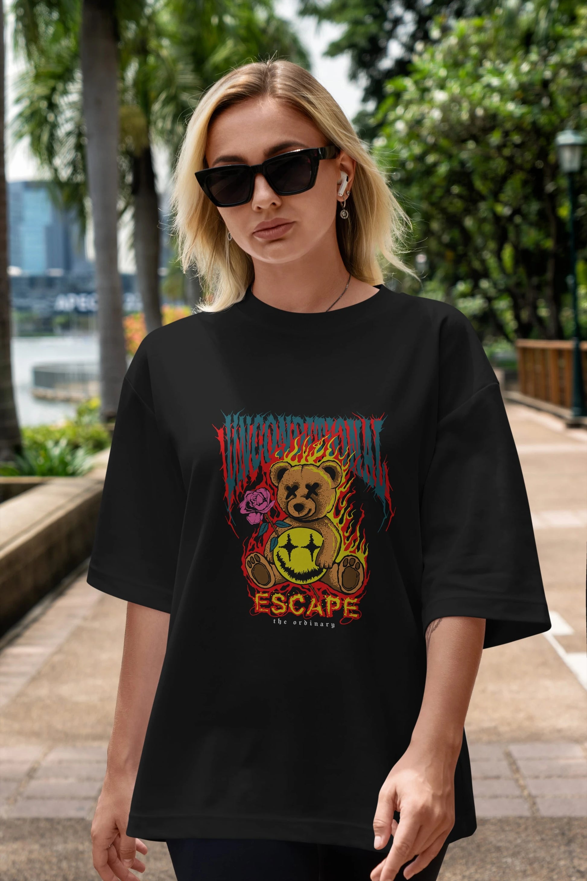 Escape Bear Ön Baskılı Oversize t-shirt Erkek Kadın Unisex