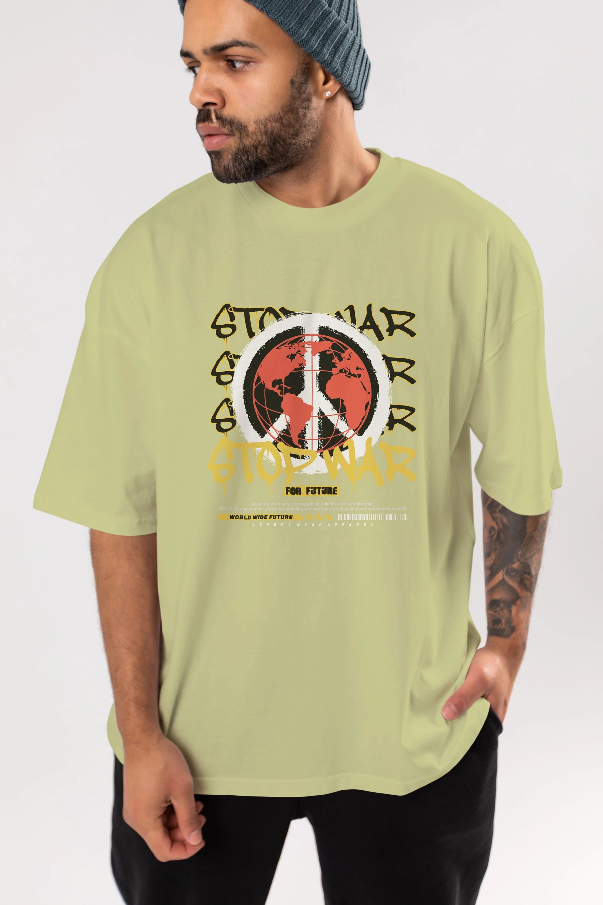 Stop War for Future Ön Baskılı Oversize t-shirt Erkek Kadın Unisex