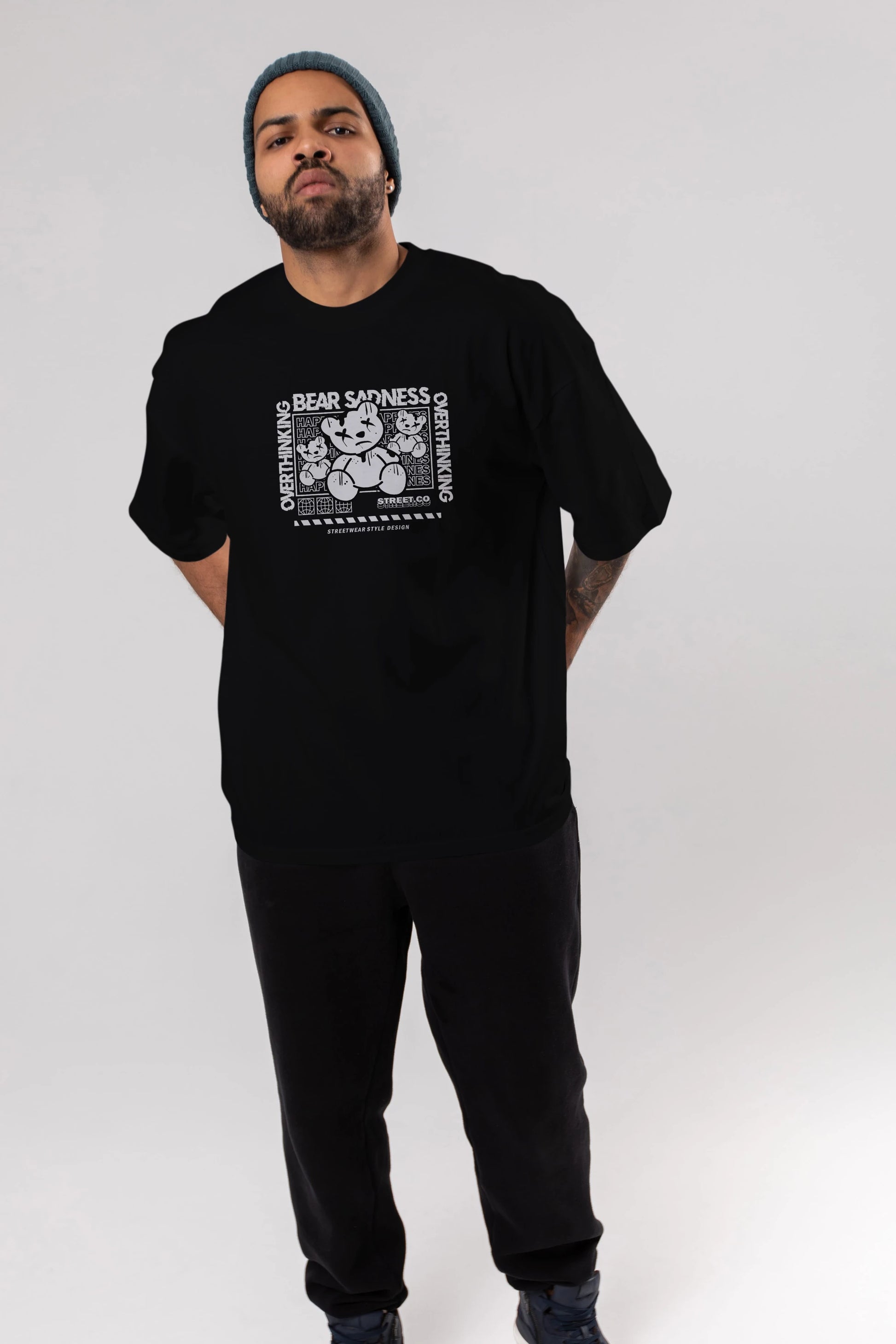 Bear Sadness 2 Ön Baskılı Oversize t-shirt Erkek Kadın Unisex