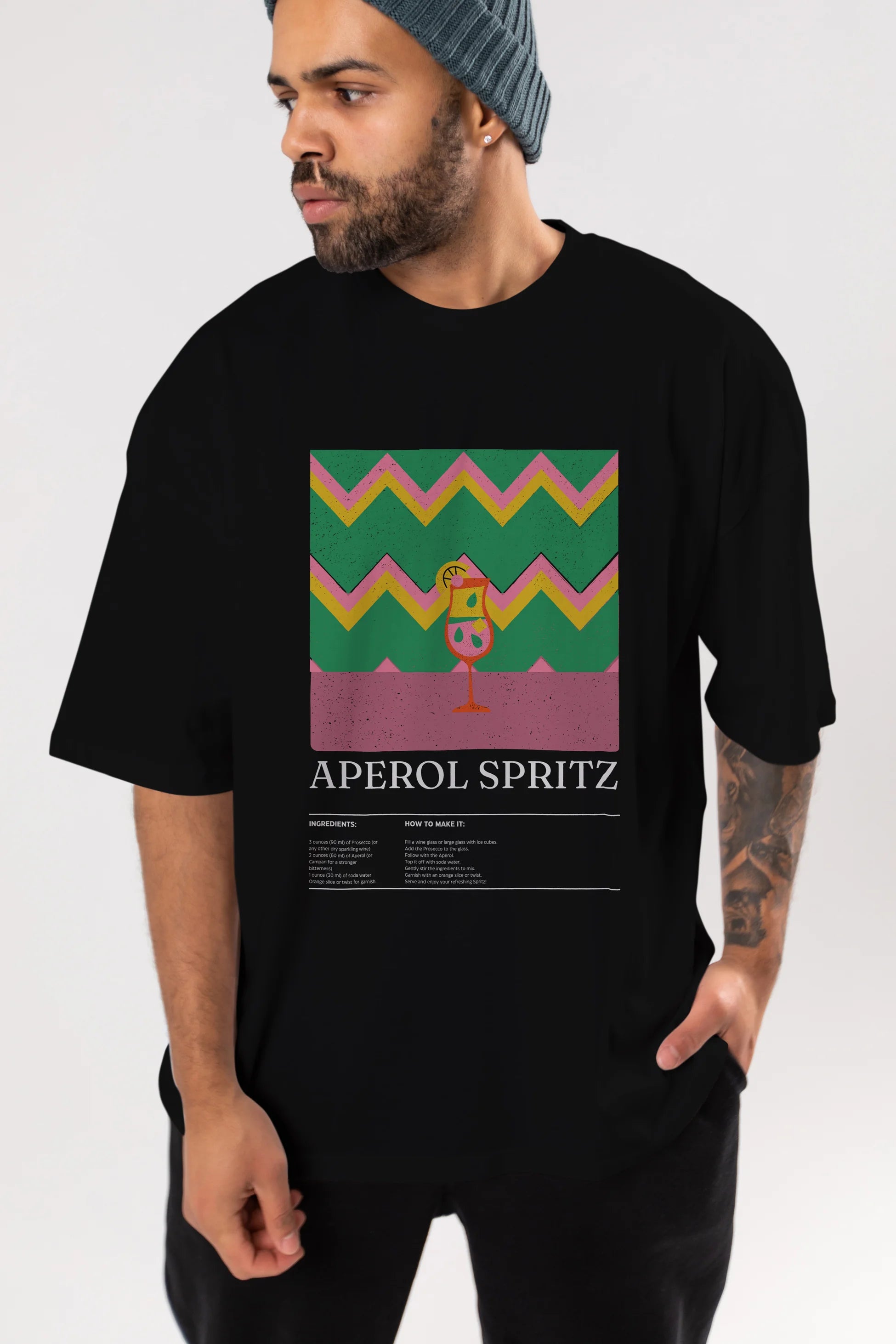 Aperol Spritz Kokteyl Ön Baskılı Oversize t-shirt Erkek Kadın %100 Pamuk Bisiklet Yaka tişort