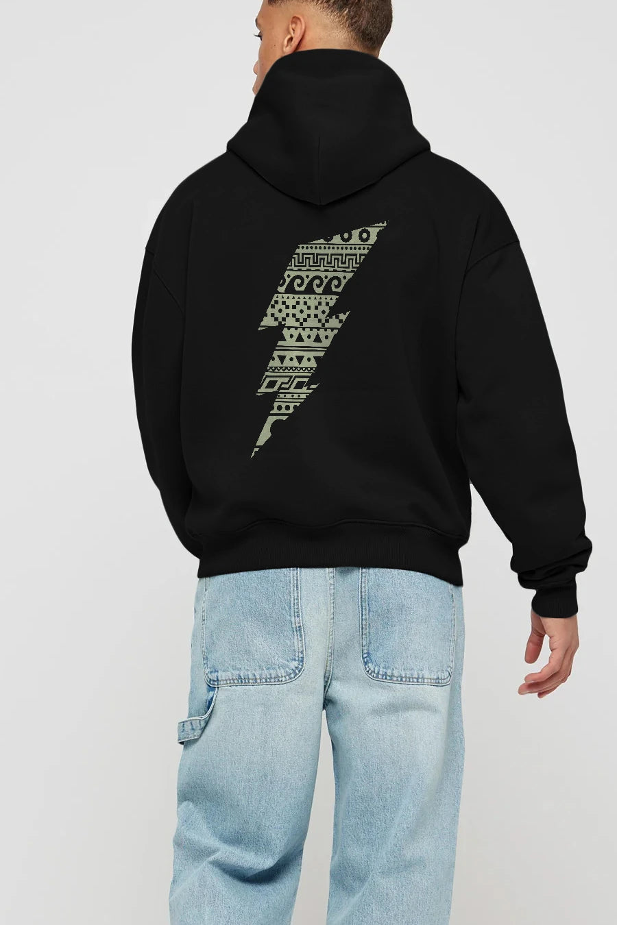 Thunderbolt Arka Baskılı Hoodie Oversize Kapüşonlu Sweatshirt Erkek Kadın Unisex