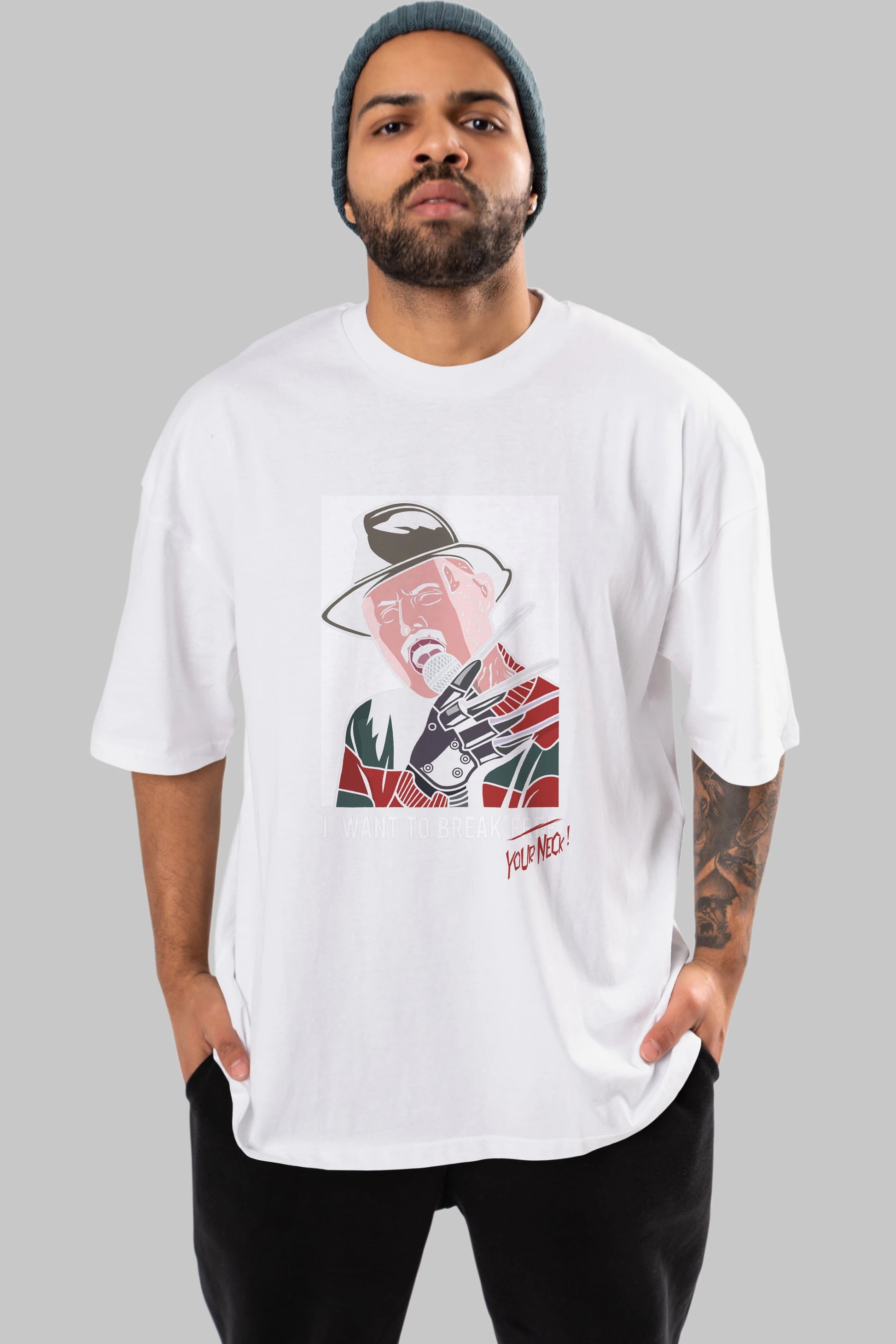 Freddy Merkrueger Ön Baskılı Oversize t-shirt Erkek Kadın Unisex %100 Pamuk tişort