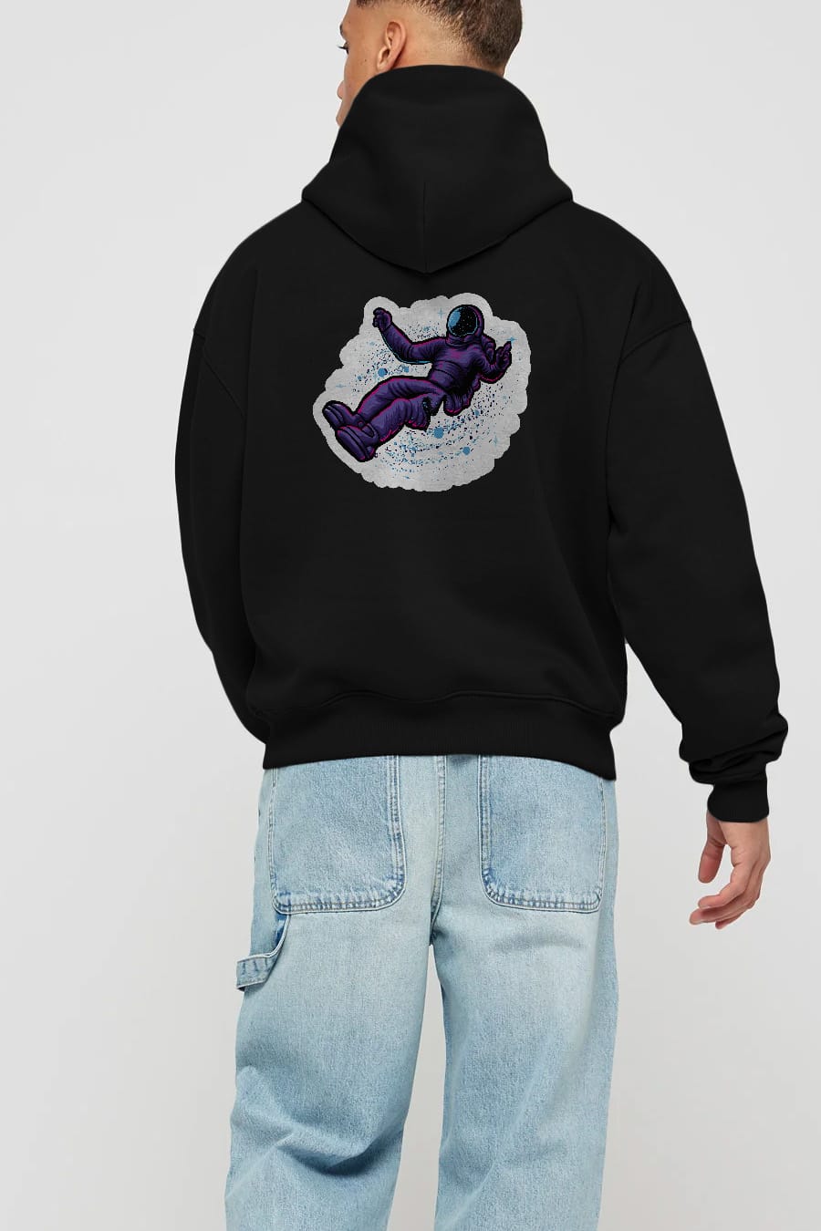 Having fun in outer space sticker Arka Baskılı Hoodie Oversize Kapüşonlu Sweatshirt Erkek Kadın Unisex
