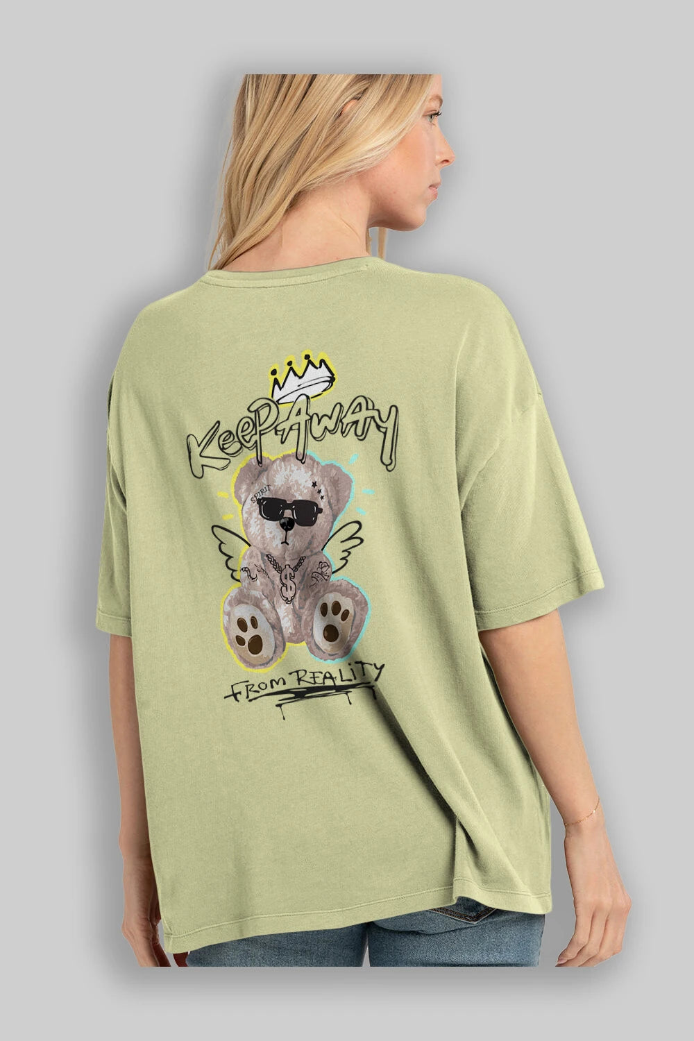 Keep Away Bear 2 Arka Baskılı Oversize t-shirt Erkek Kadın Unisex