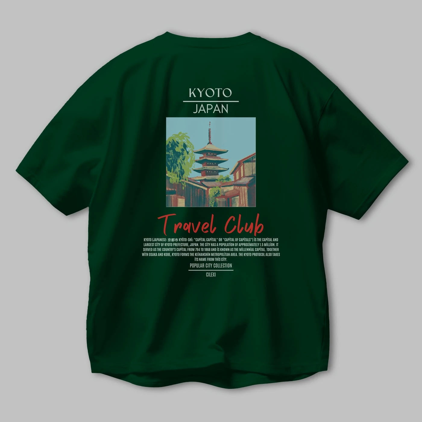 Kyoto Japan Arka Baskılı Oversize t-shirt Erkek Kadın Pamuk Bisiklet Yaka tişort