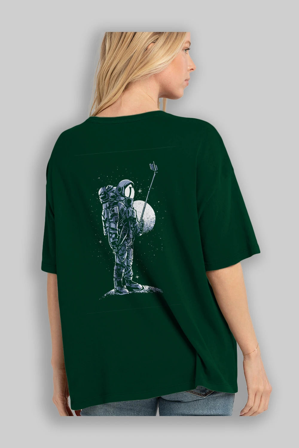 Selfie Astronaut Arka Baskılı Oversize t-shirt Erkek Kadın Unisex %100 Pamuk